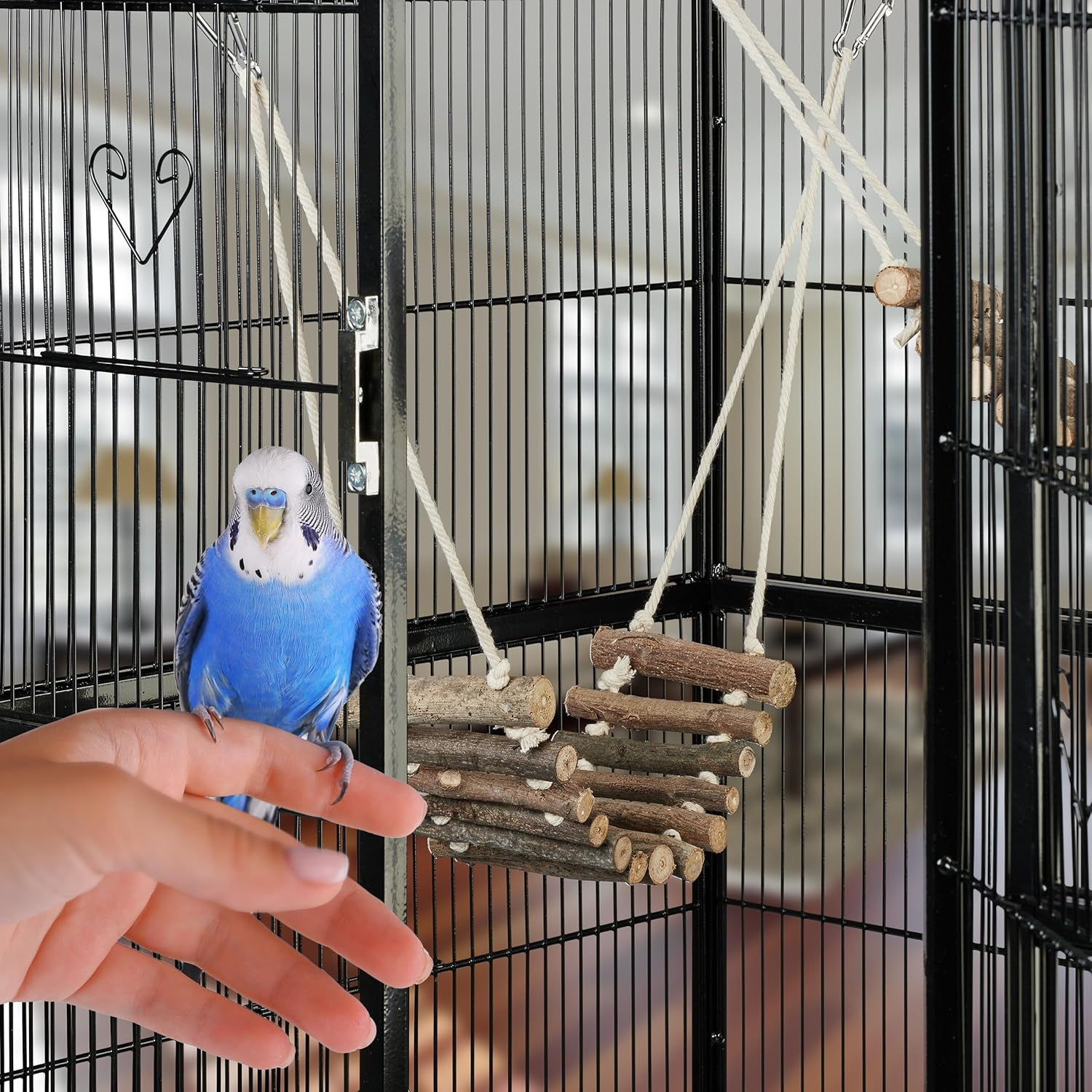 Relaxdays Bird Toy Ladder, Set of 2, Bird Cage Accessories for Budgies, Canary, Wood, Bird Ladder, Natural image number 6