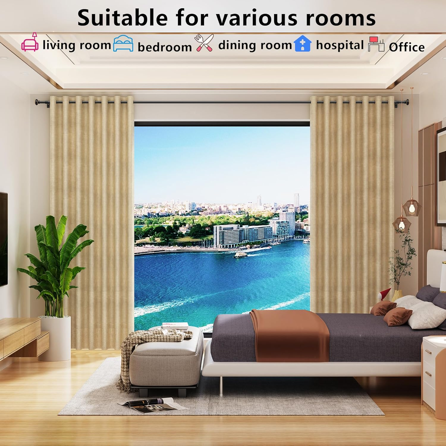 Curtain Rods 45-299 Cm, for Window 279 Cm, Adjustable Length Heavy Duty Decorative Finials Diameter 2.2 Cm, Black image number 1