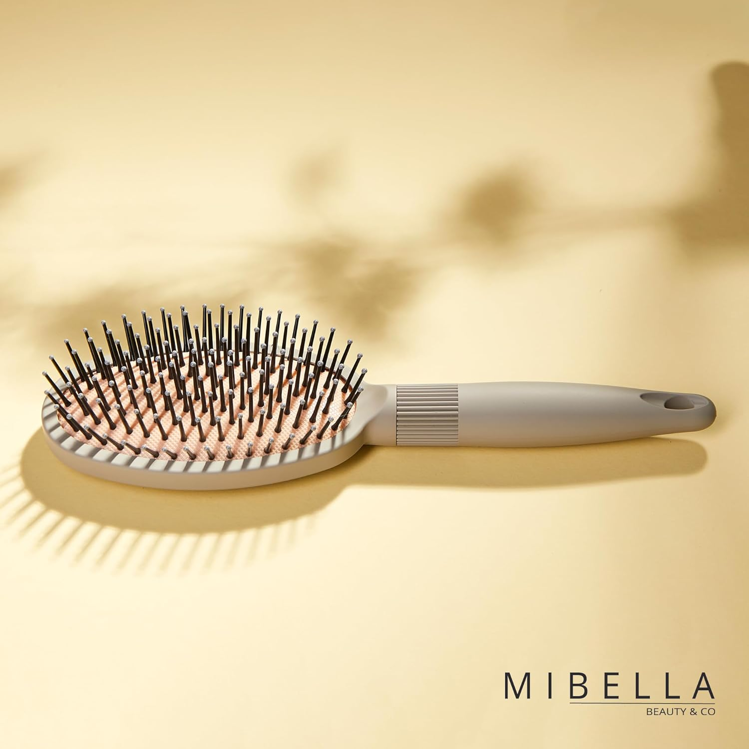 MIBELLA BEAUTY & CO Oval Cushion Brush with Plastic Pins - Hair Brush with Cushion for Easy and Gentle Brushing and Head Massage - Paddle Brush without Pulling