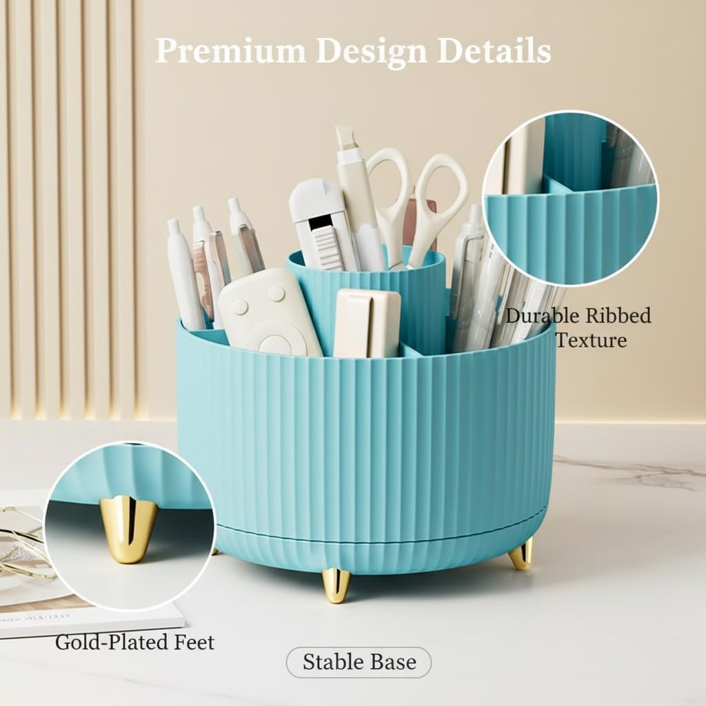 Spinning Makeup Brush Holder, 360&deg; Rotating Makeup Brush Organizer with 5 Slots, Large Capacity Cosmetic Storage Cup for Makeup Brushes, Lipsticks, Nail Polish, Bathroom Vanity Organizer(Blue) image number 3