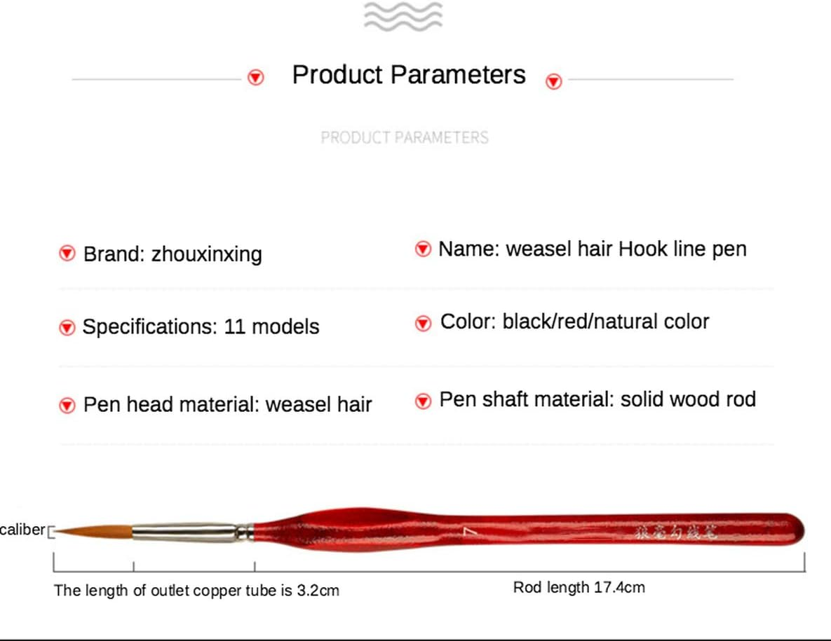 Weasel Hair Triangle Birch Rod Fine Nail Art Students Special Line Drawing Gouache Color Stroke Oil Brush 4Colors Hook Line Pen (Black) image number 4