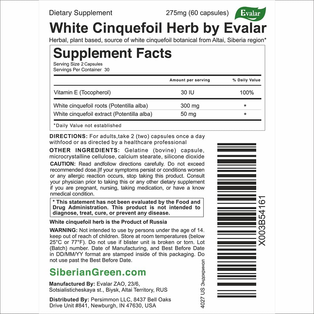White Cinquefoil Potentilla Endokrinol Herb by Evalar 60 Caps Altai Siberia image number 2