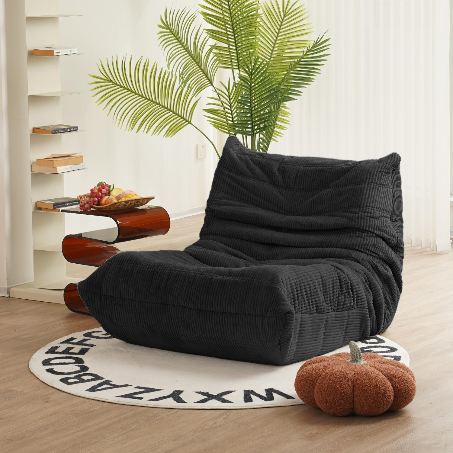 N&V Fireside Chair, Mid Century Armless Floor Sofa, Soft Premium Corduroy Floor Lounge Chair, Foam Sofa Accent Chair for Living Room Bedroom and Office, Frost Grey