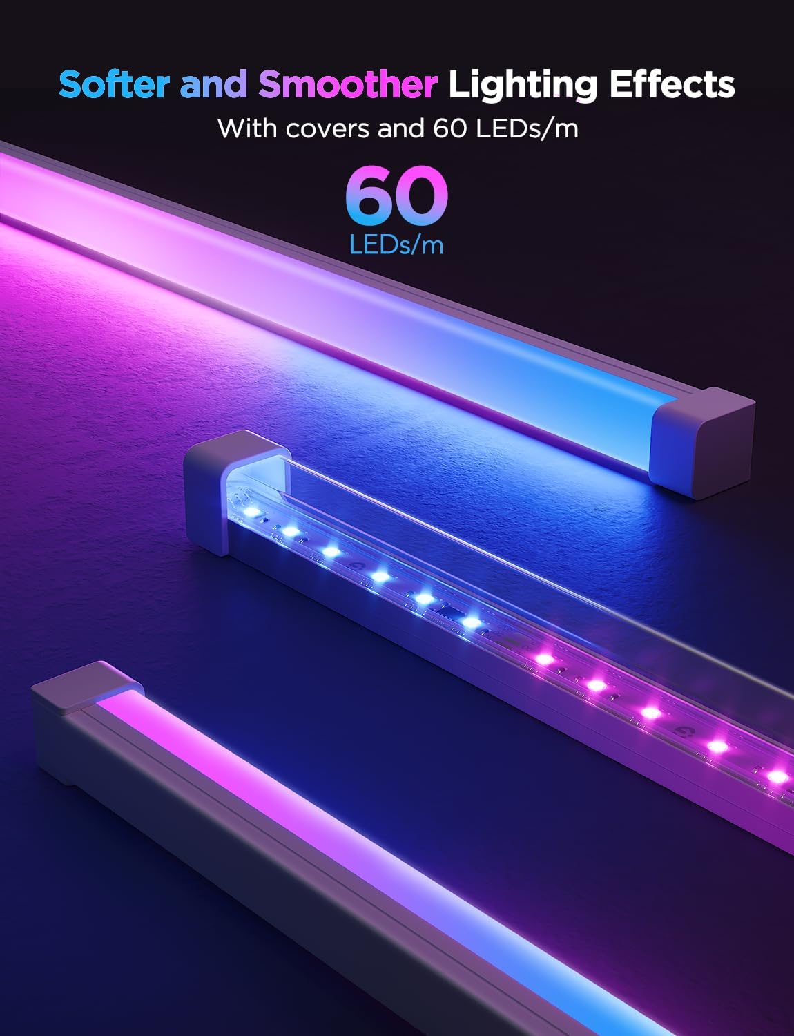 Govee 5M RGBIC LED Strip with Cover, Smart LED Lights, Compatible with Alexa and Google Assistant, 60 Leds/M, 48W, 1 Count, Blue, Indoor Use image number 5