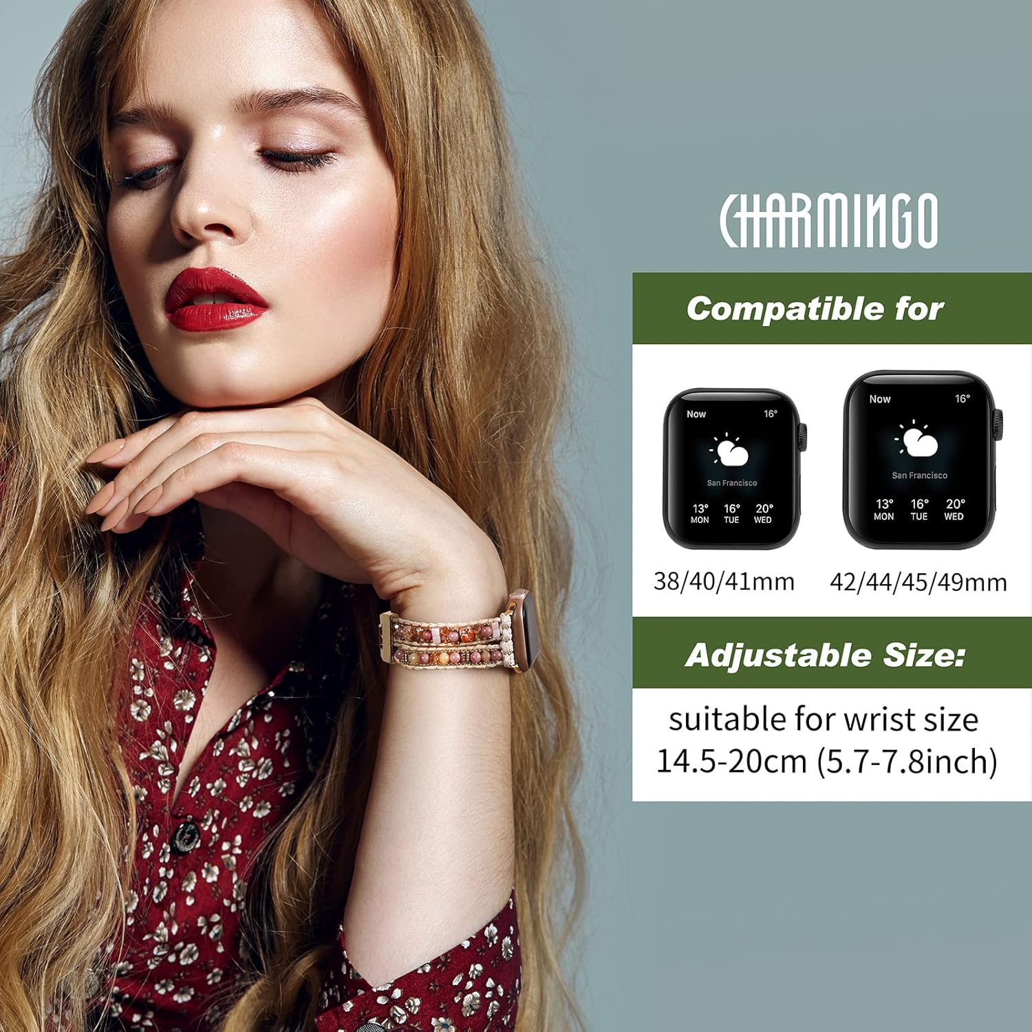 CHARMINGO Boho Band Compatible with Apple Watch Band Beaded Bracelet for Women Men 38Mm/40Mm/41Mm 42Mm/44Mm/45Mm/49Mm - Wrap Apple Watch Strap for Iwatch Band Series 9 8 7 6 5 4 3 2 1 SE Ultra 2