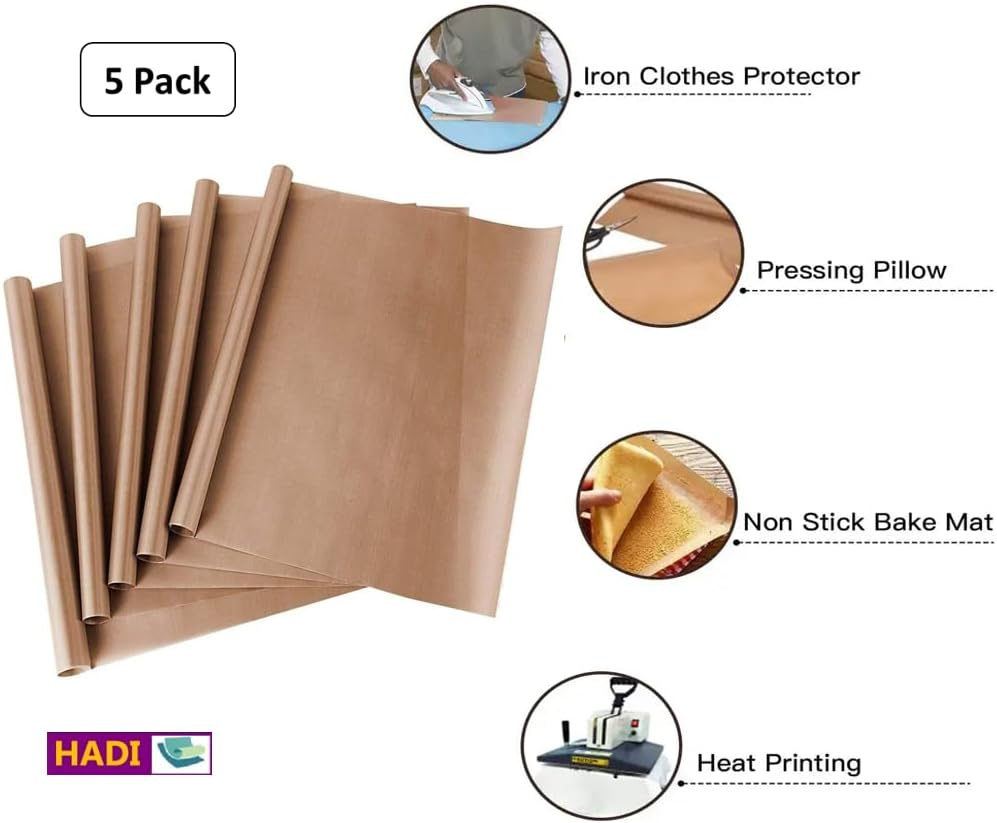 HADI 5 Pack PTFE Teflon Sheet for Heat Press Transfer Sheet Non Stick 16 X 20" Heat Transfer Paper Reusable Heat Resistant Craft Mat - Food Grade Materials- Non Stick and Easy to Clean image number 2