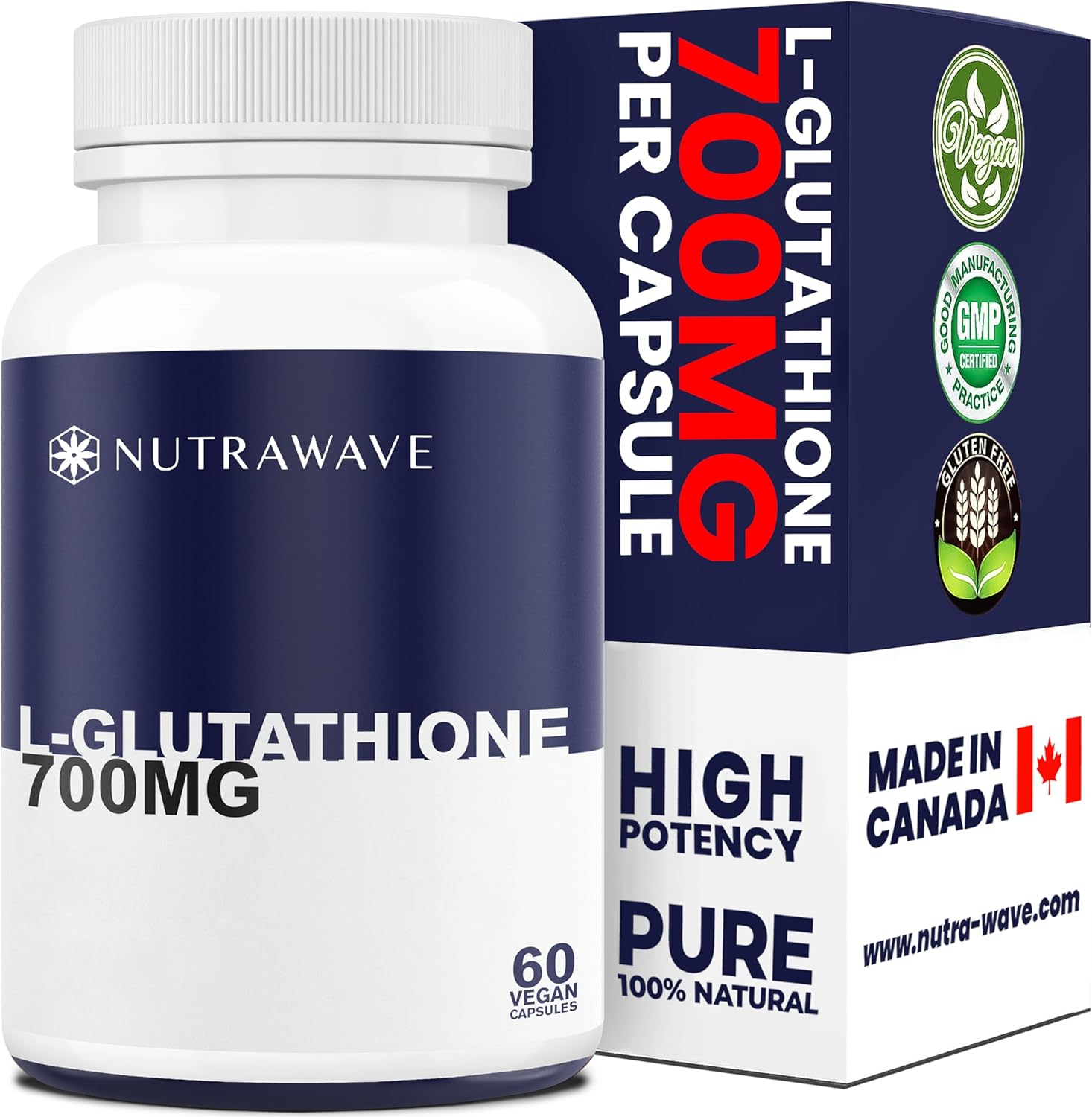 Nutrawave Pure L-Glutathione 700Mg per Capsule &ndash; High Strength, Non-Gmo, Vegan-Friendly, 60 Capsules image number 1