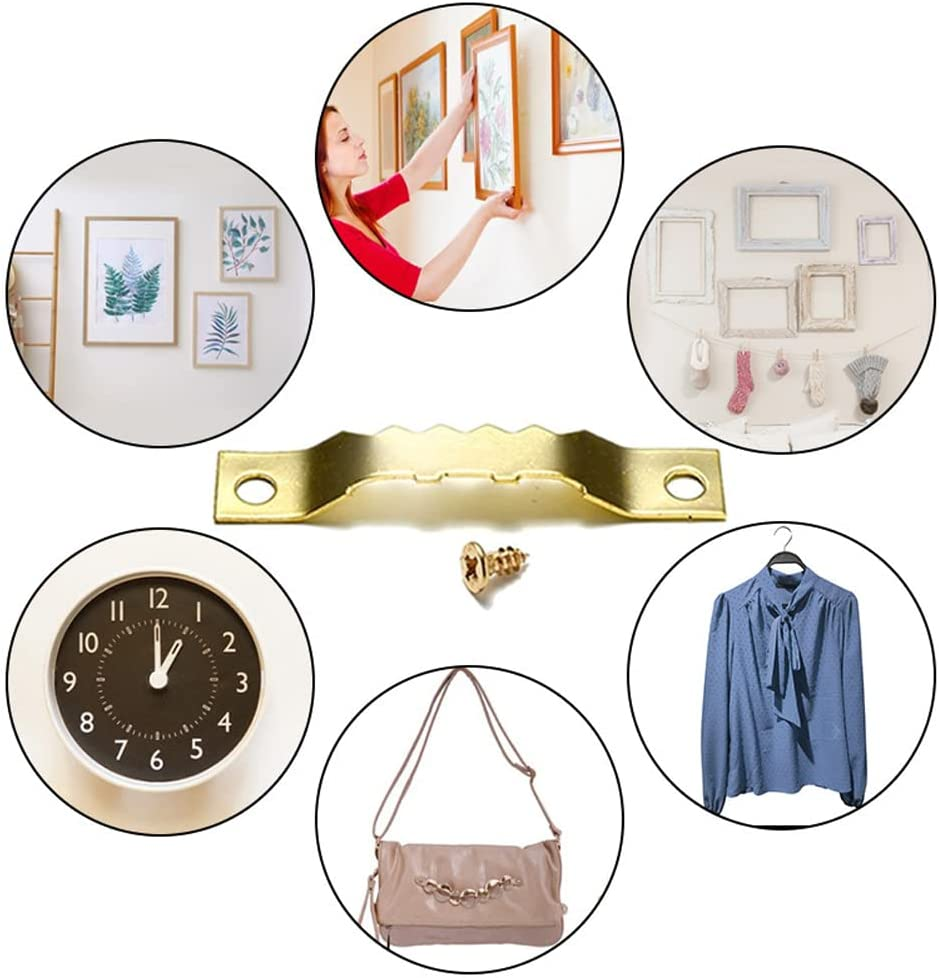 100 Pcs Sawtooth Picture Hangers,Picture Frames Hangers with Screws Picture Hang for Hanging Clock,Gold image number 5