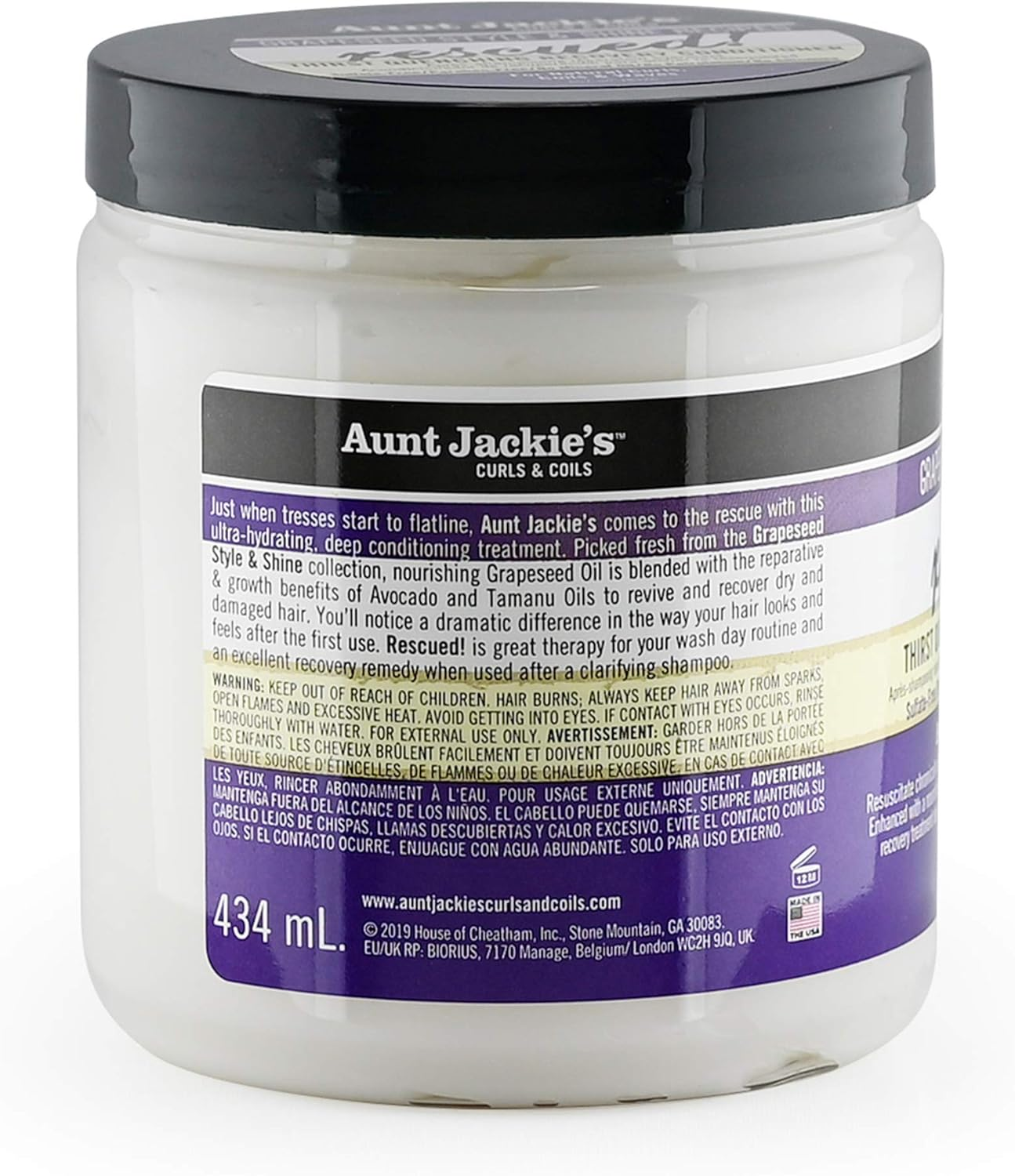 Aunt Jackie'S Grapeseed Style and Shine Recipes Rescued Thirst Quenching Hair Recovery Conditioner Repair Treatment, Seals in Moisture, 15 Oz image number 2