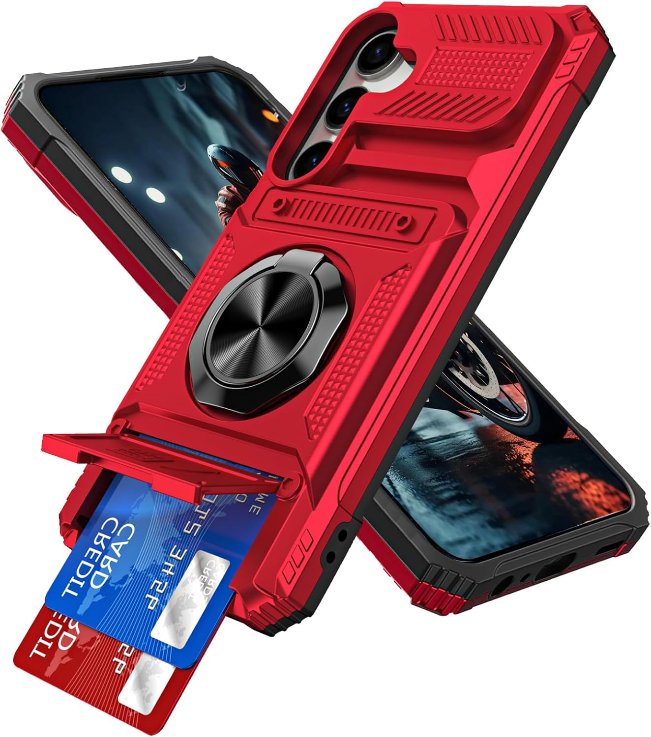 QIWEIQING Case for Samsung Galaxy S25 FE, Military-Grade Shockproof Built-In Kickstand Phone Case Slide Camera Removable Card Holder Anti-Scratch Rugged Bumper Cover for Samsung S25 FE. Black LM