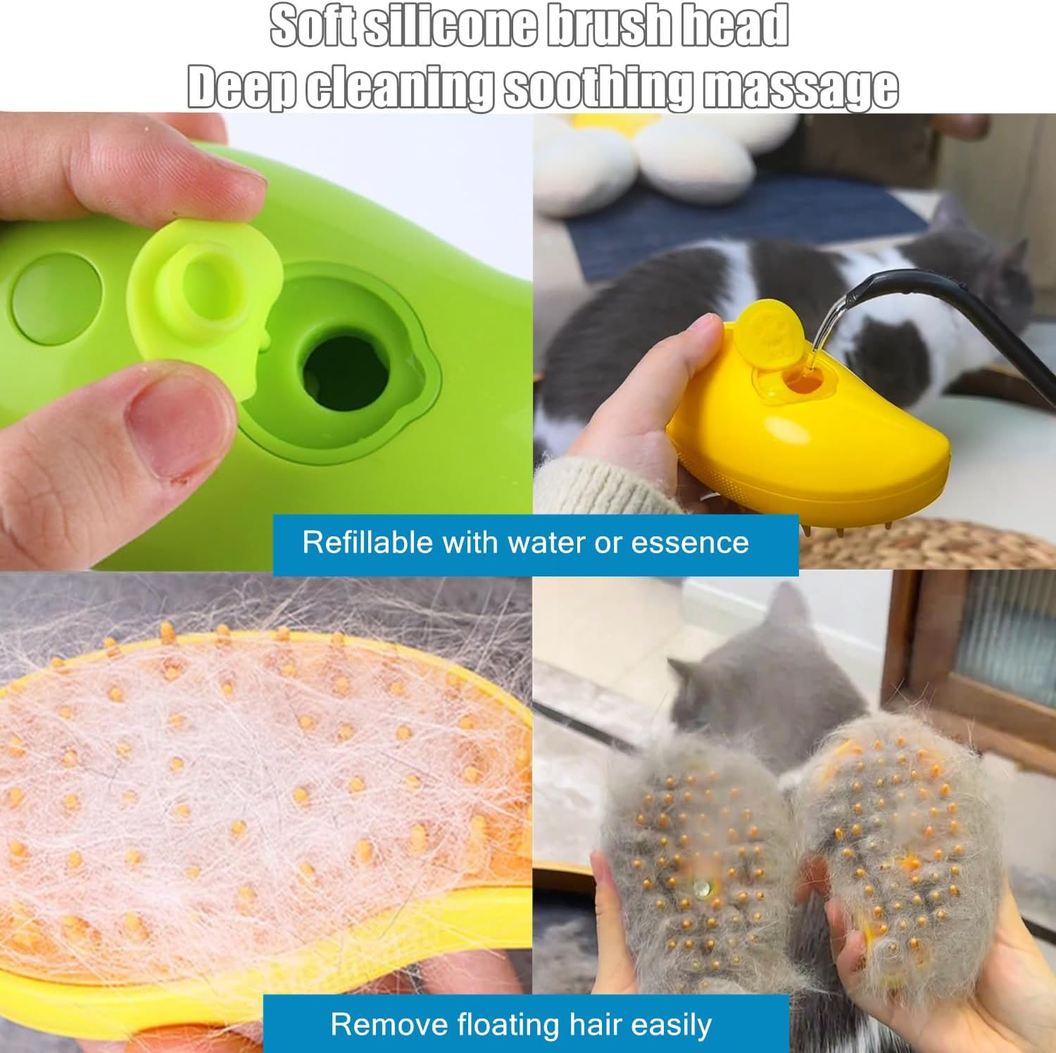 Steamy 3-In-1 Cat Brush - Self-Cleaning Steam Pet Hair Cleaner and Massage Brush for Removing Tangled Loose Hair (C) image number 3