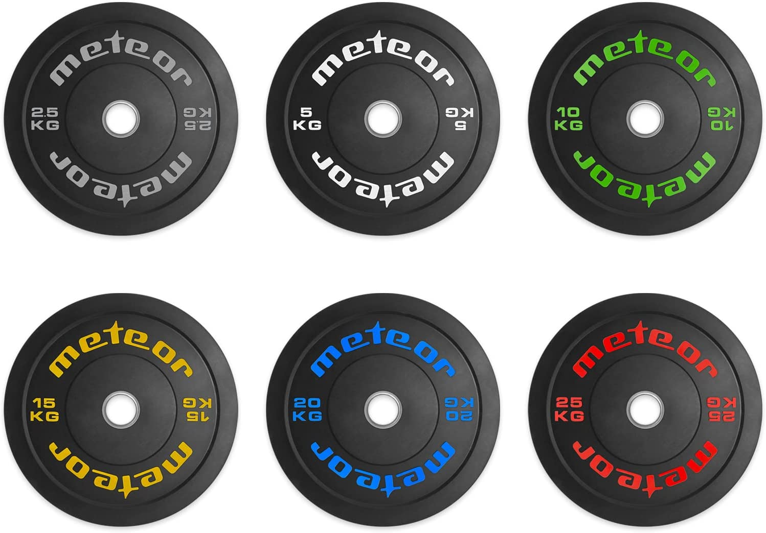 METEOR Essential Bumper Plate, Olympic Plate, Full Rubber Weightlifting Plate - for Barbells with 50Mm Loadable Sleeves - 2.5Kg, 5Kg, 10Kg, 15Kg, 20Kg, 25Kg Weight Plate