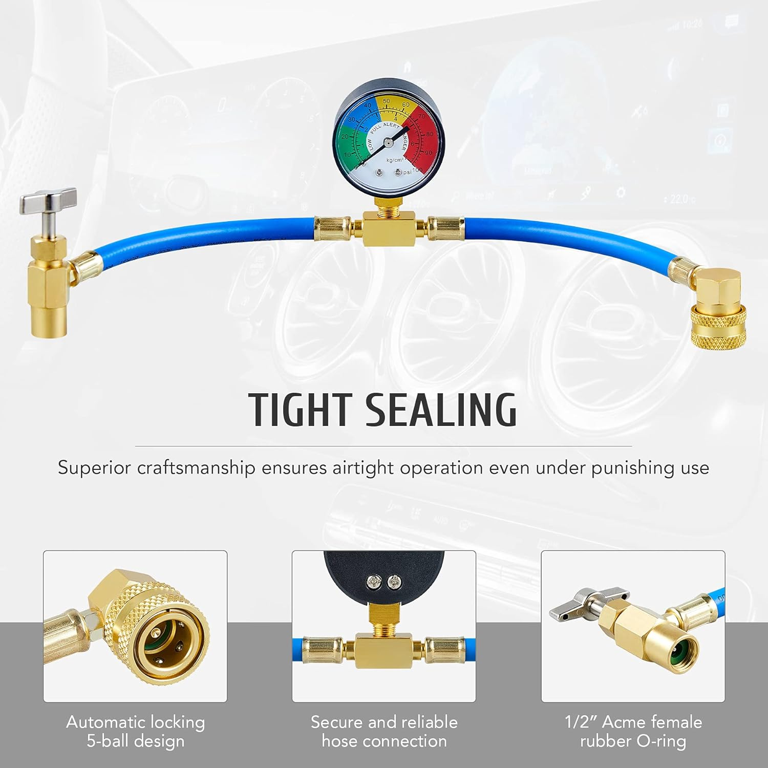 Orion Motor Tech AC Recharge Kit for R134A Systems, R134A AC Charge Kit with Hoses, Self Sealing Can Tap, and Quick Coupler, Auto AC Recharge with 4 Oil Testers and Retrofit Port image number 6
