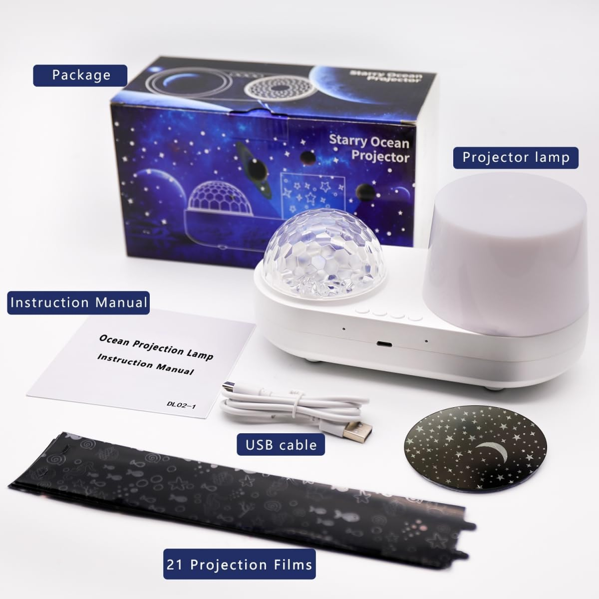 Ocean Wave Ceiling Projector, Night Light for Bedroom, Ceiling, 10 Color Ocean Waves + 21 Films, Night Light Projector with Timer 360&deg; Rotation for Kids Girls, Birthday, Christmas, Gifts image number 1