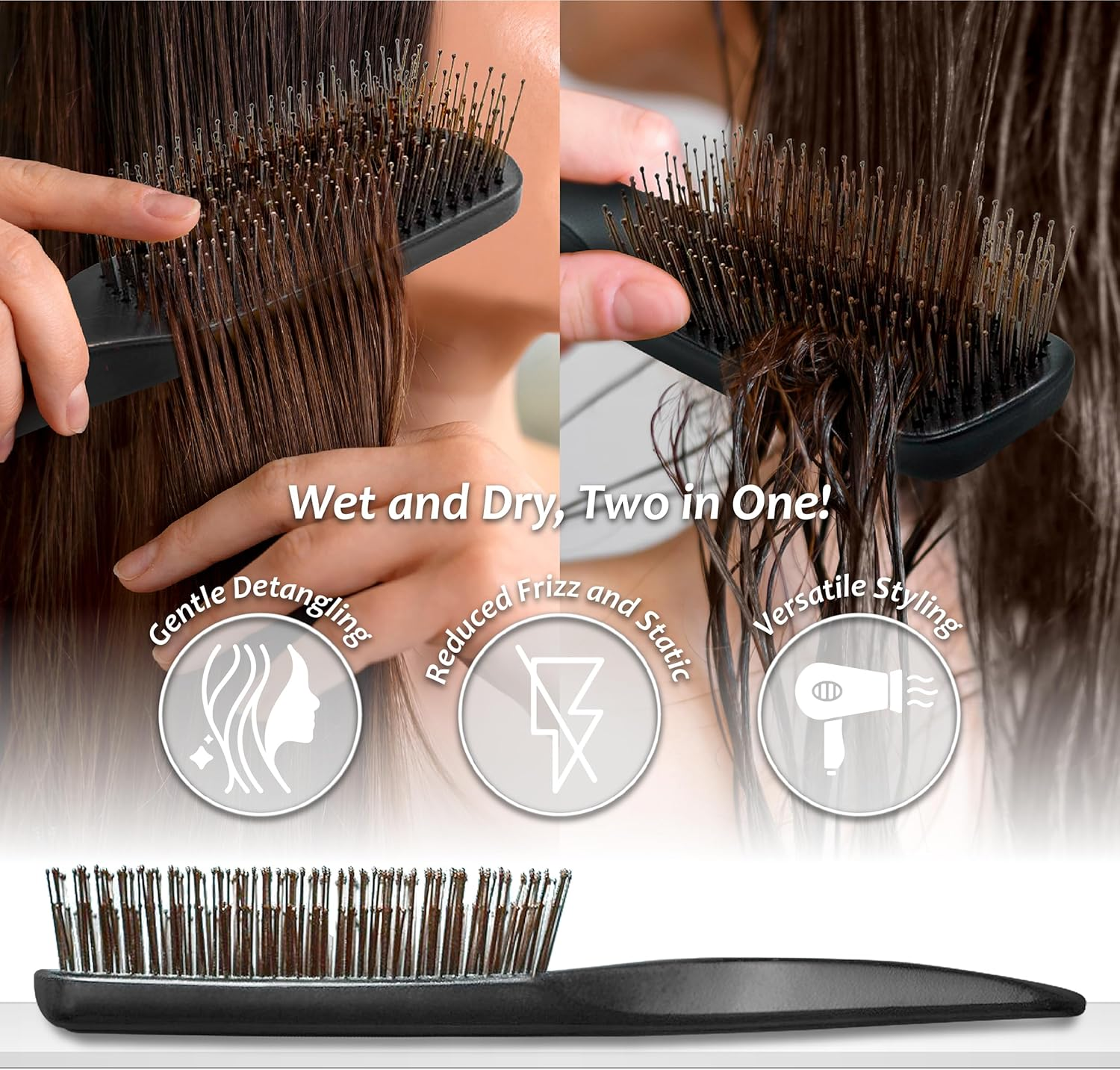 Uffy Dual Nylon Bristle Detangling Hair Brush for Women, Wet Dry Hairbrush Detangler, Suitable for Curly and Thick Hair, Blow Drying Smoothing Hair Product, Multifunctional for All Hair Types image number 3