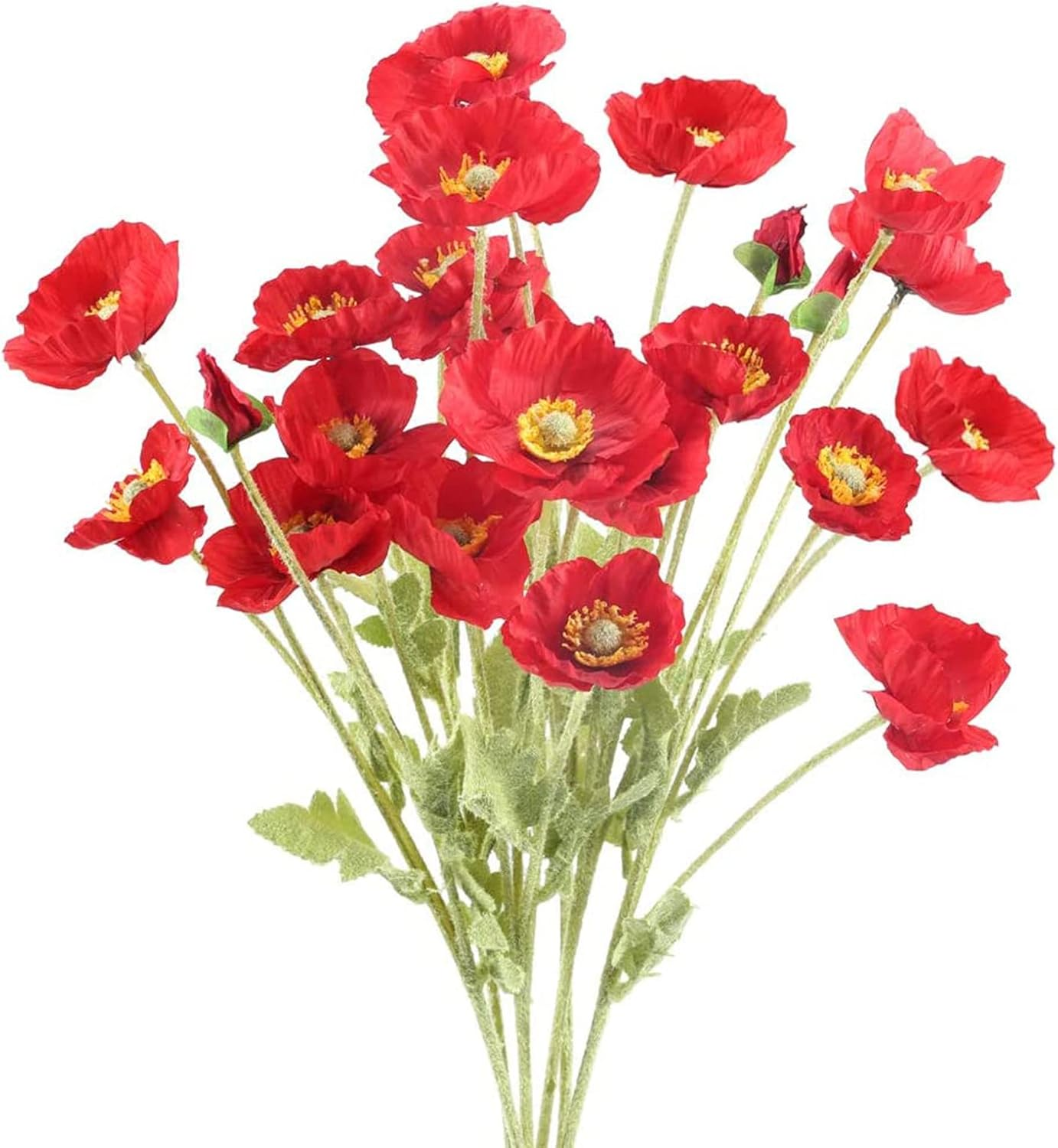 Artificial Flowers Poppy Silk Flowers with Stems, Faux Poppy Flowers Real Touch Decor Plants Realistic Bouquet for Home Kitchen Wedding Office Centerpiece Decorations (Orange Red)