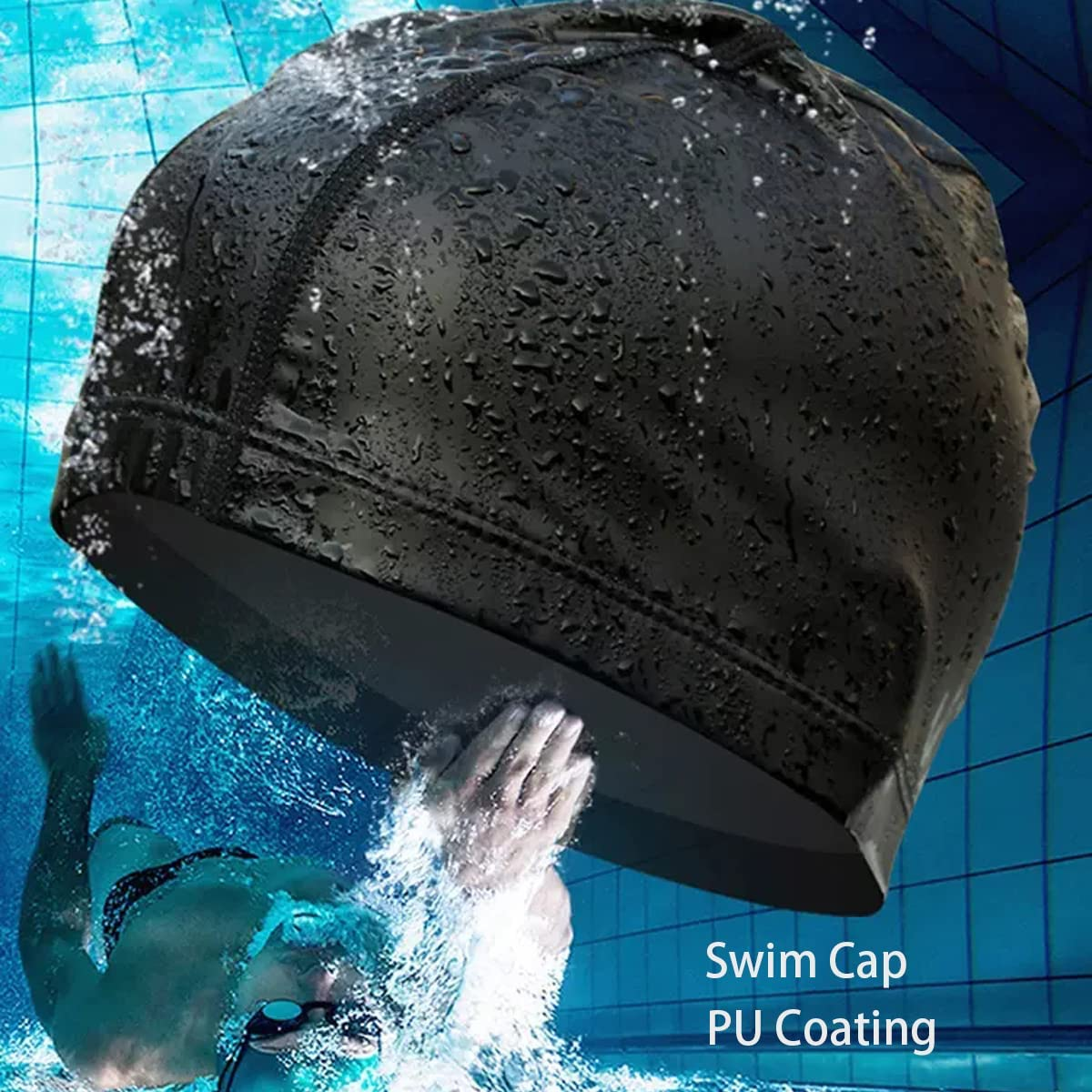 Swim Caps Swimming Bathing Hat Lycra Fabric PU Coating Elastic Waterproof Unisex Adult with Earplugs Nose Clip image number 3