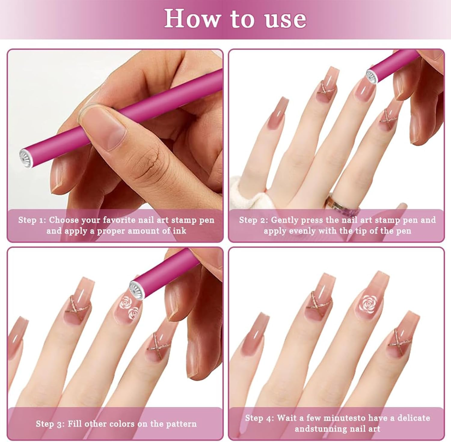 TELAIN DIY Nail Art Stamper Kit for Precise Designs, Includes 6 Nail Pens with Flowers and Butterfly Motifs, Compact and Portable for All Occasions