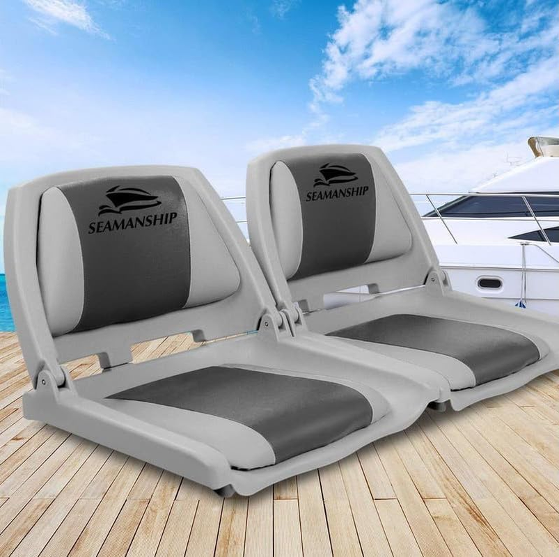 Seamanship Boat Seats, Set of 2 Folding Seat Swivel Chair Floor Chairs Marine Seating Fishing Outdoor Accessories, All Weather Conditions Stainless Steel Grey image number 2