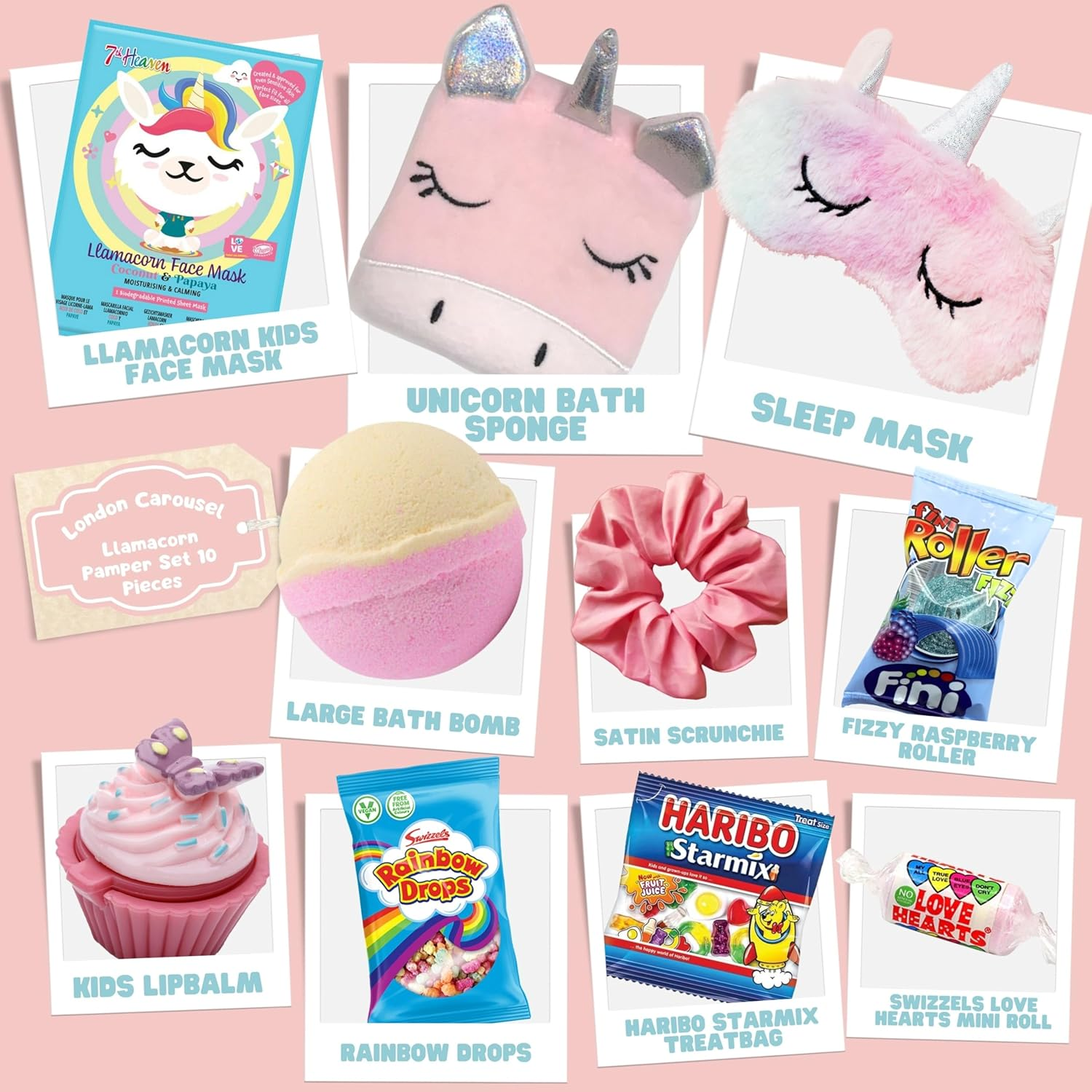 Kids Pamper Sets for Girls - Unicorn Eye Sleep Mask, 7Th Heaven Kids Face Mask, Kids Lip Balm, Bath Bomb, Unicorn Bath Sponge and Satin Scrunchie image number 4