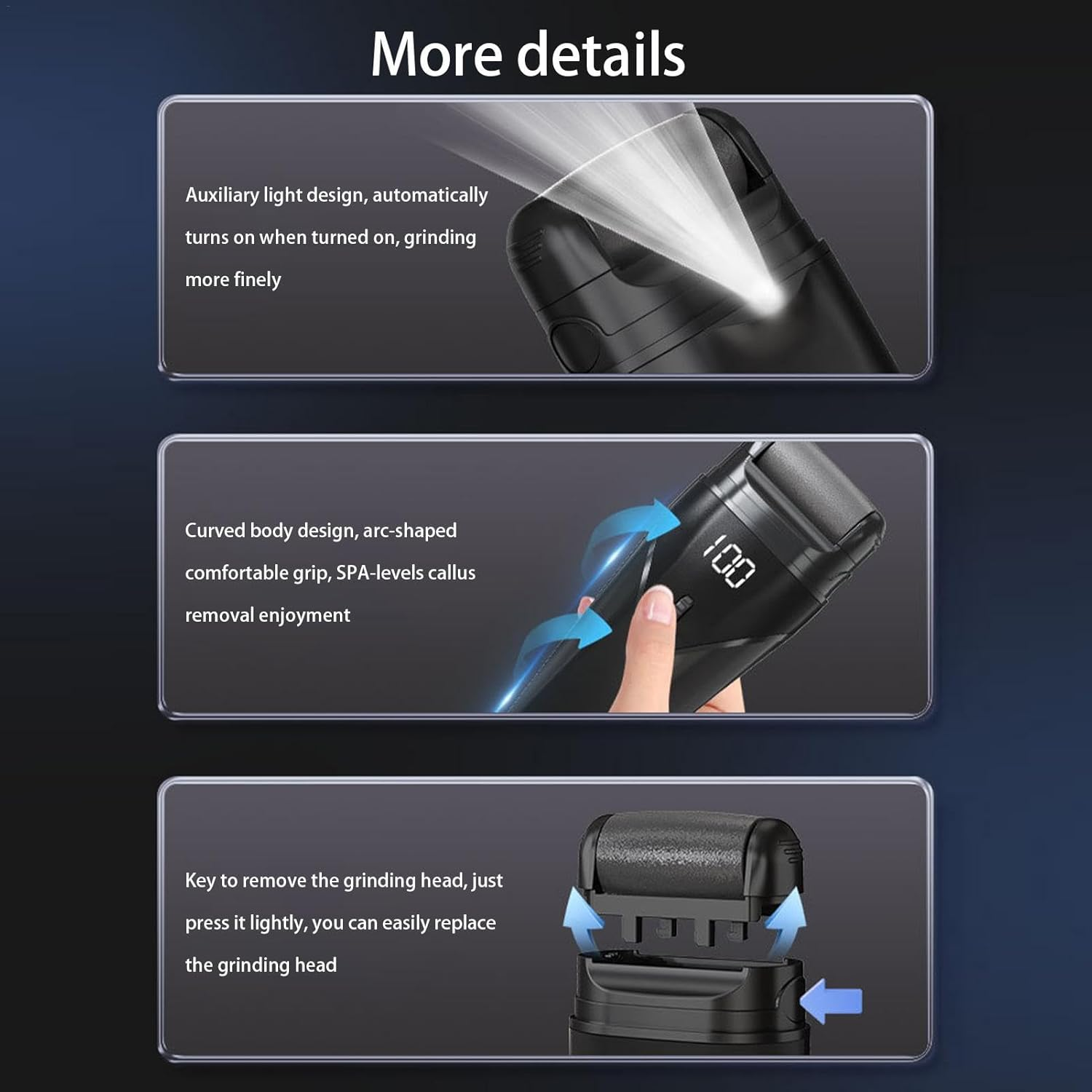 Foot Scrubber Electric | Scrubber Electric Foot File USB Charging - Men Women Pedicure Tool Feet Scraper with Auxiliary Light for Student Dormitory, Travel - White image number 6