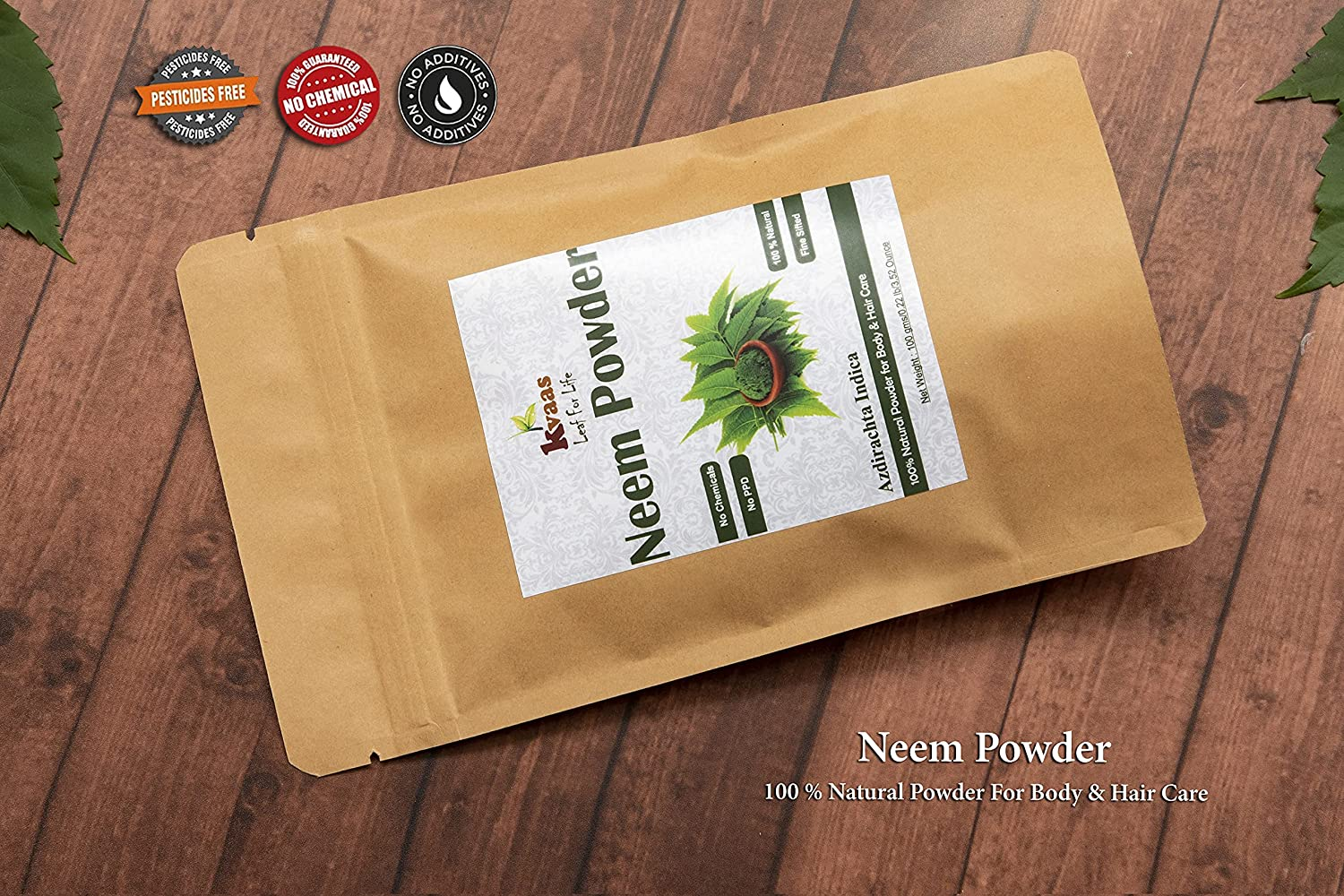 Neem Leaves Powder | 3.53 Oz (100 G) | Azadirachta Indica | Natural & Pure Powder for Skin & Hair Care by KVAAS image number 3