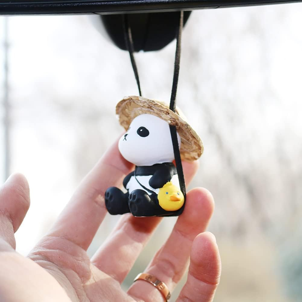 Juxtapiq Funny Swinging Panda Car Hanging Ornament, Car Interior Accessory, Rearview Mirror Decoration, General Use/Gift