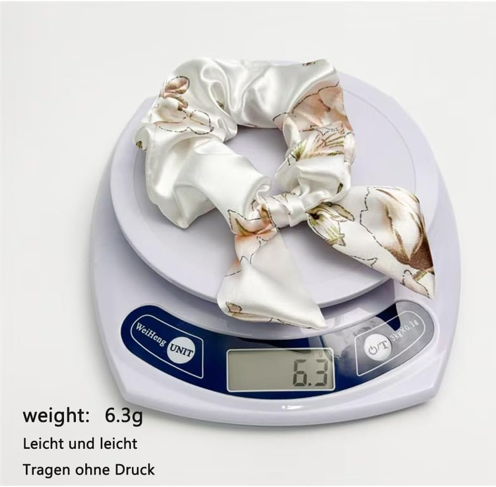 Hair Scrunchie with Bow, Satin Silk Bowknot Hair Bobbles, Ponytail Holder, Elastic Velvet Hair Band, Silk Scarf, Rabbit Ears Shape for Women (Style A, Pack of 6) image number 5