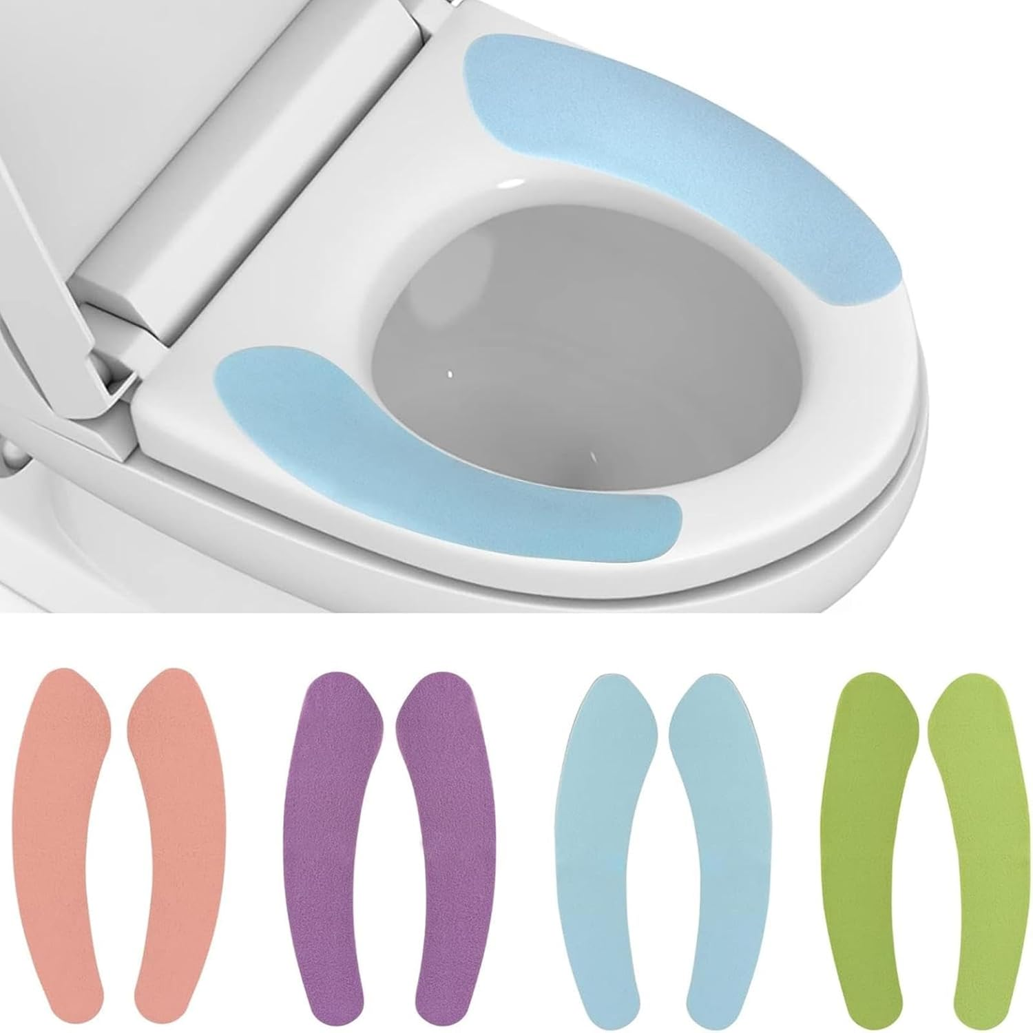 Washable Toilet Seat Covers - Soft, Reusable & Adhesive Pads | All-Season Comfort & Hygiene for Aussie Bathrooms (8 Pairs Purple, Green, Blue, Pink&times;2) image number 2