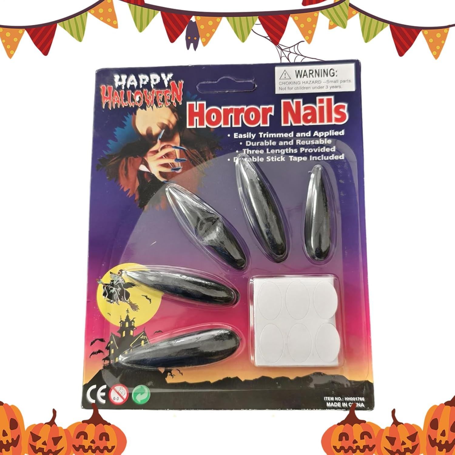 Gothic Press on Nails | Long Creepy False Nails,Gothic Fingernail Decoration for Masquerade Holiday Dress-Up Role Play Haunted House Halloween Party - Red image number 2