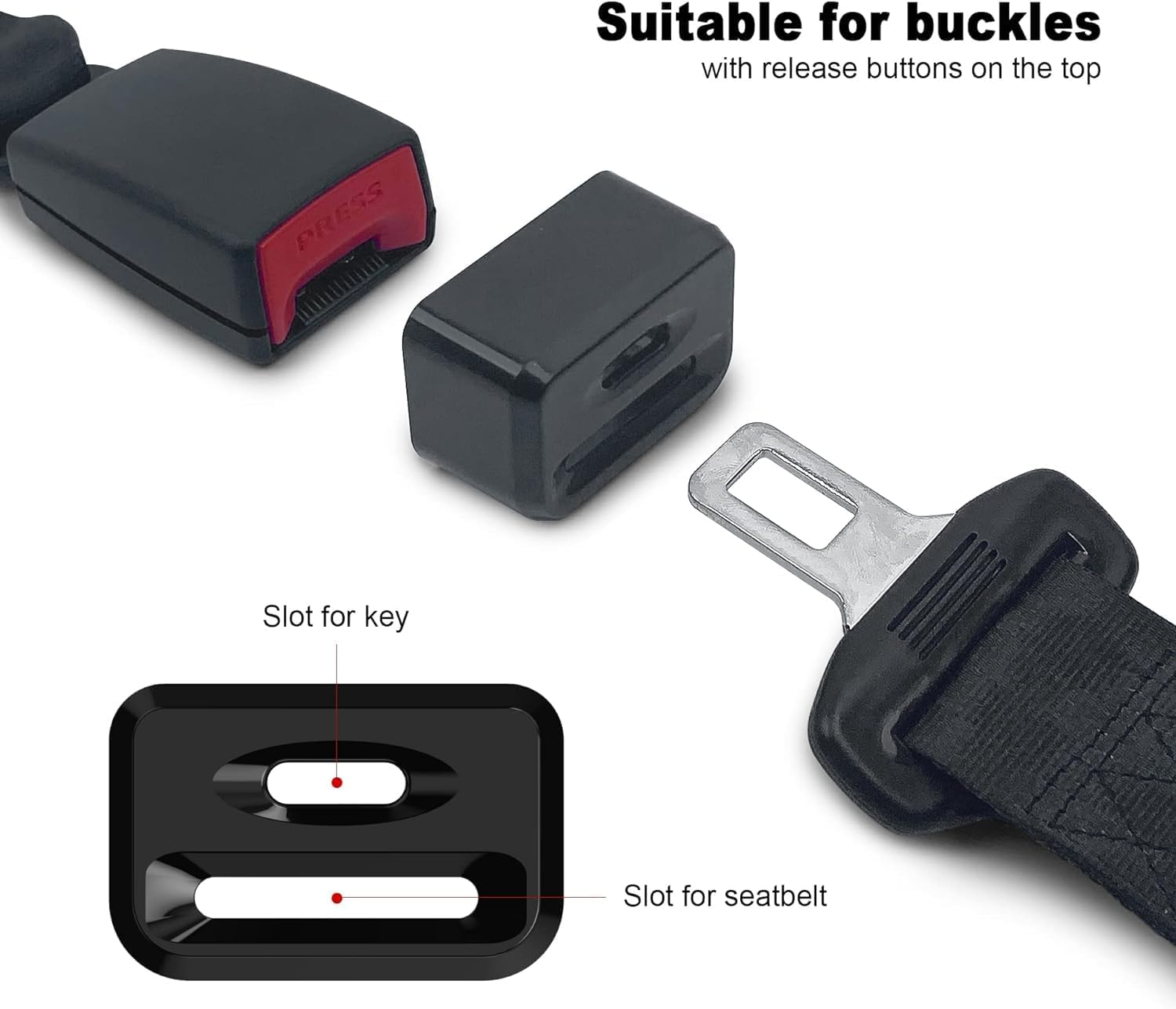 2Pcs Car Seatbelt Buckle Guard, Children Seat Belt Lock Seatbelt Buckle Cover with 2 Keychains Buckle Guard Fit Most Car (Black) image number 1