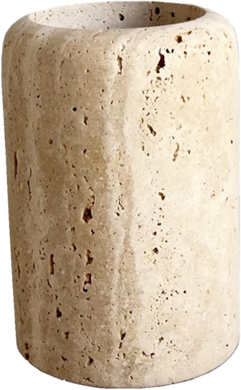 Stoneplus Natural Beige Marble Travertine Toothbrush Holder Makeup Brush Holder Bathroom Countertop Organizer (Rice White Travertine) image number 4