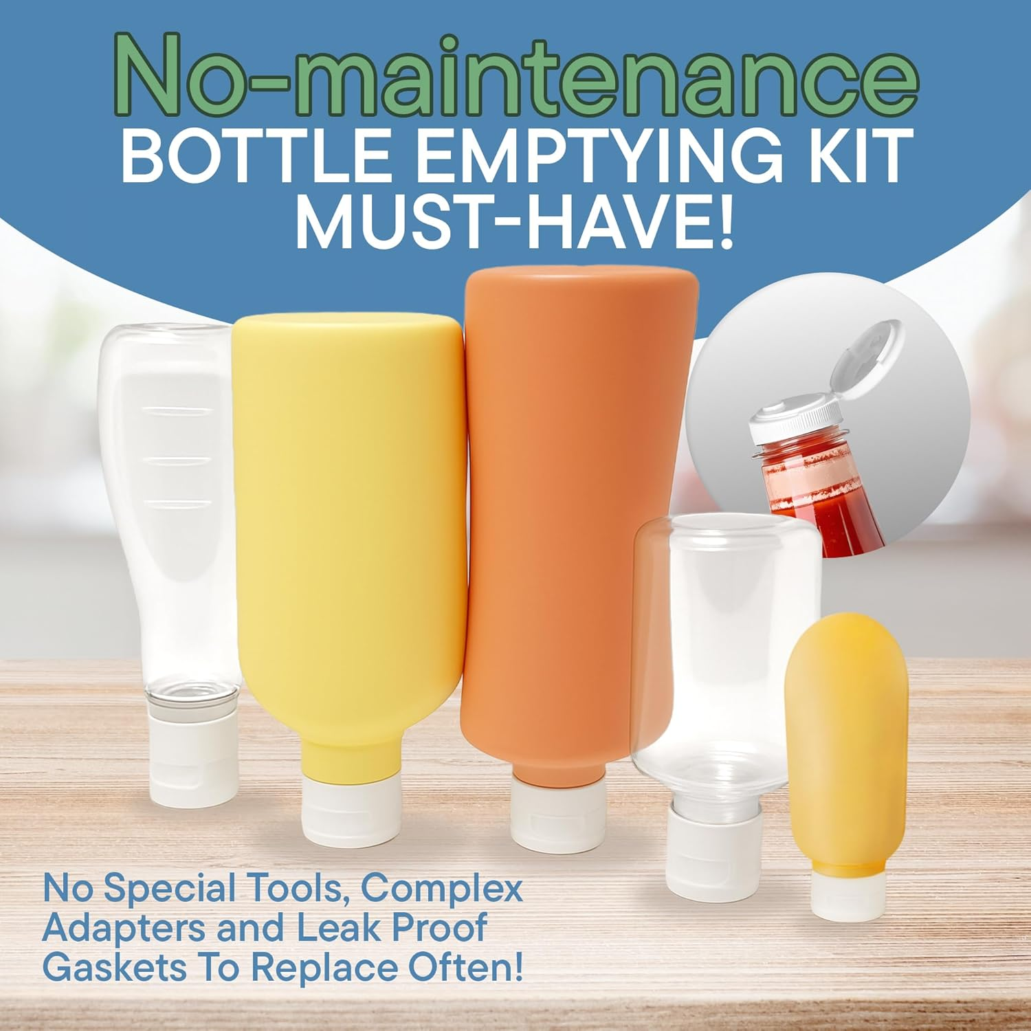 Generic 10-Pack Bottle Emptying Cap Kit with 5 Sizes - Reusable, Leak-Proof, Flip Top, Snap Top, Dispenser Cap, Fit Most Bottles - Easy, Zero Waste, Money Saver, Perfect Home & Bathroom Accessories image number 1