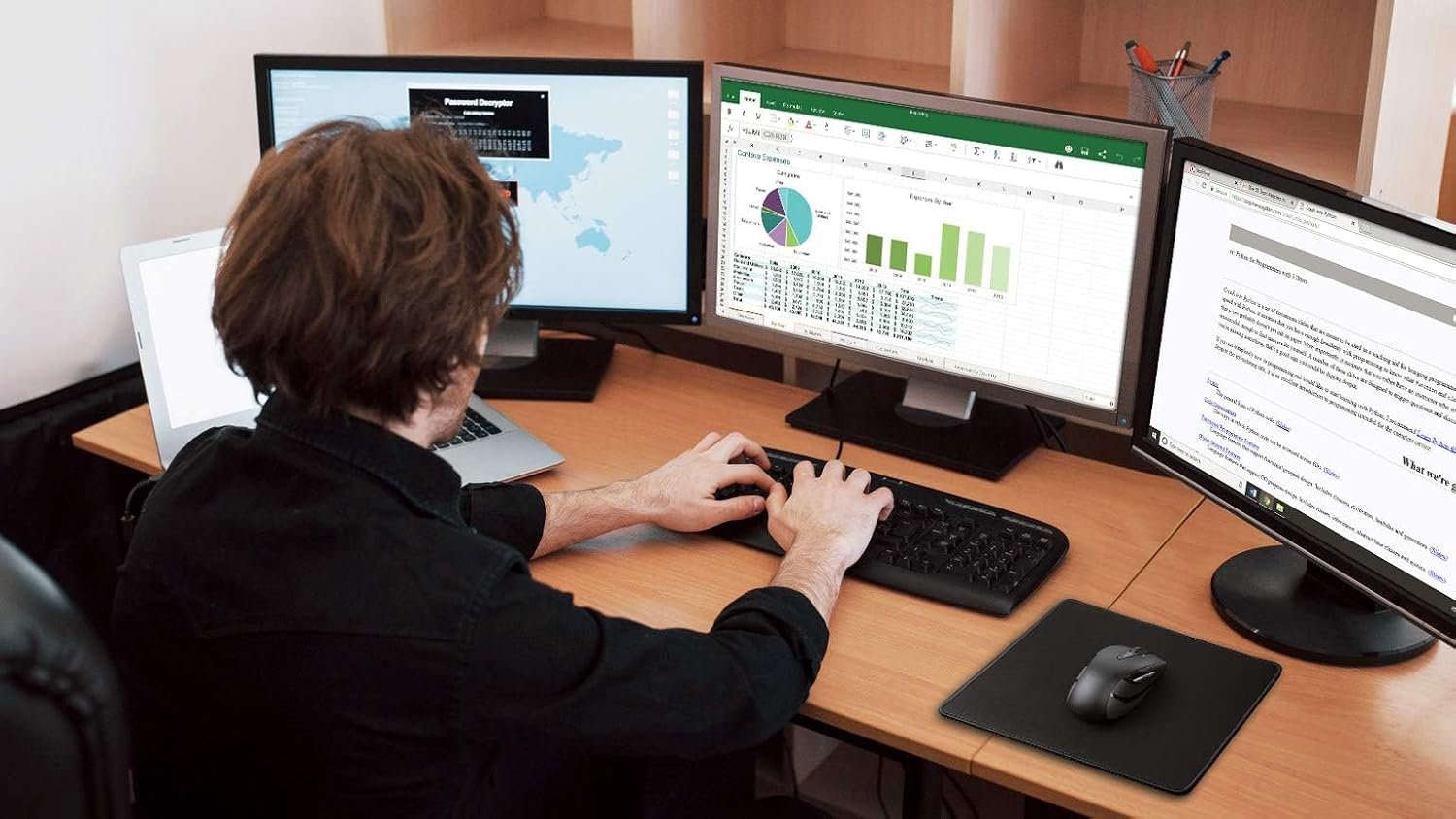 Mouse Pad, 3 Piece Stitched Edge Mouse Pad, Comfortable Mouse Pad with Non-Slip Rubber Base, Washable Mouse Pad, Computer Mouse Pad Laptop Mouse, 21 * 26Cm, Black image number 3