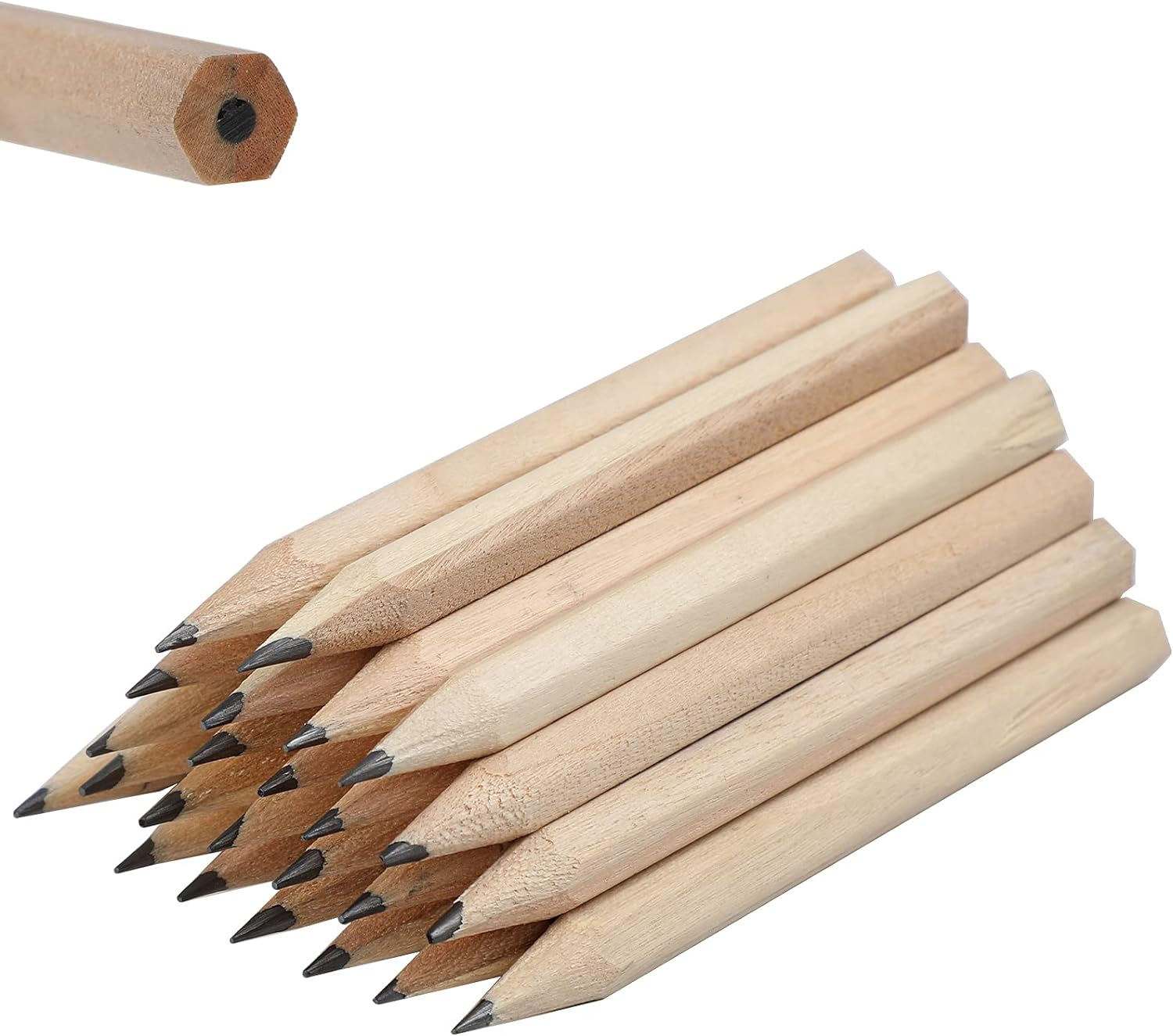 LUTER 24Pcs Short Hexagon Wood Pencils, HB, 2Mm and Above, Right Handed, Unisex, Ivory, Gray Lead, Lightweight, Hexagonal Grip, Writing, Drawing, Colouring, Kindergarten, School, Home, Office image number 6