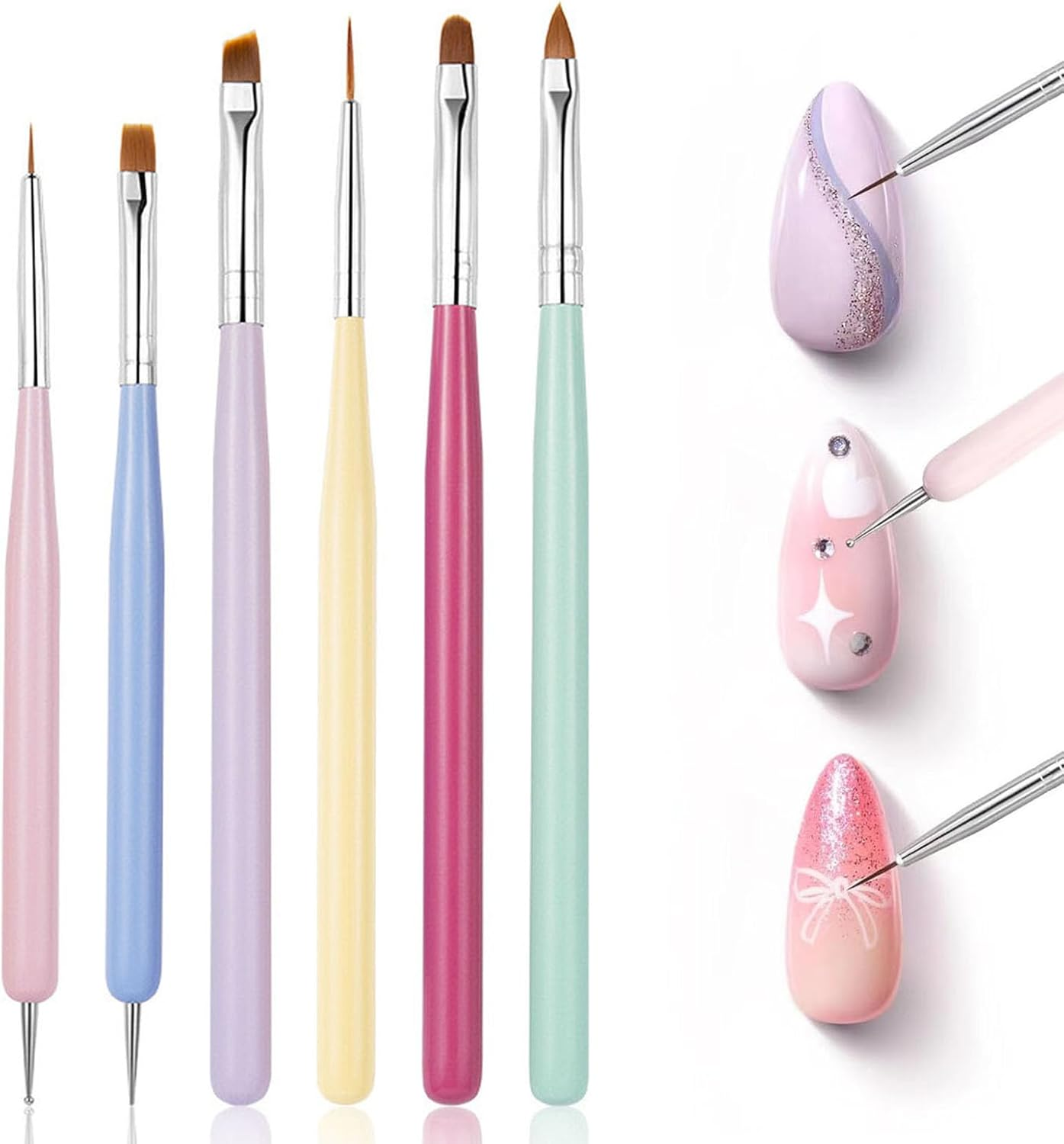 SOVYOULIVE 6 PCS Nail Art Brushes Set,Premium Kit for Gel Polish, 3D Design, Extension Building, and Detailed Painting | Salon & DIY Use image number 5