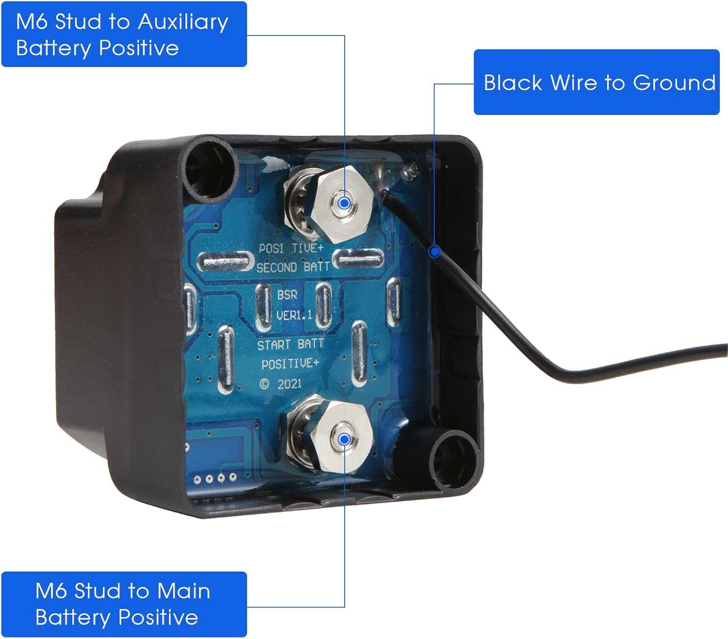 Battery Isolator Kit 12V 140Amp Split Charge Relay with 20Ft 6AWG Wiring Cable, Automatic Dual Battery Isolator Kit Voltage Sense Relay for Marine, ATV, UTV, RV, Car image number 6