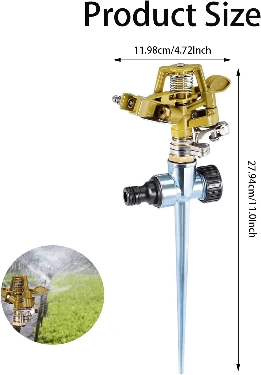 DONHUA 360 Degree Heavy Duty Impact Lawn Sprinkler with Adjustable Circular Spray Range - Metal Spike Irrigation Sprayer for Plants, Flowers, Veggies image number 4