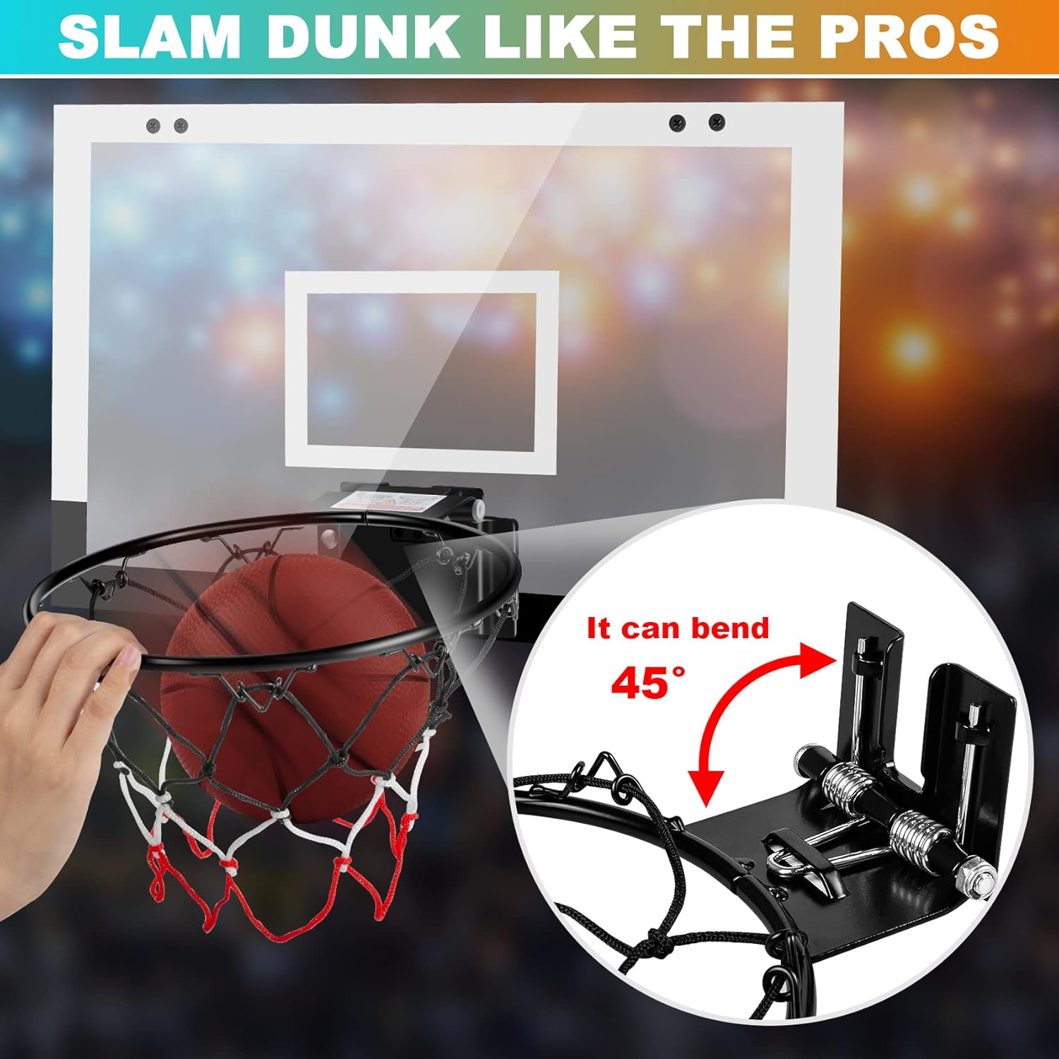 Indoor Basketball Hoop Sports Fan Backboards for Kids and Adults Door Room Basketball Hoop Mini Hoop with 3 Balls Basketball Toys for Boys Girls Adults - Color image number 3