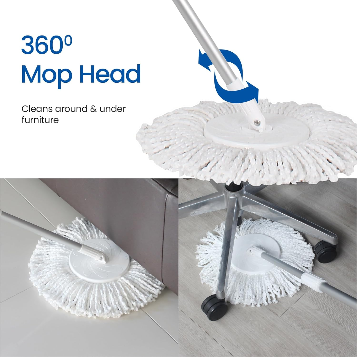 White Magic Turbo Spin Mop Complete Set &ndash; 40 Floor Cleaning Sheets, 2 Microfibre Mop Heads, 1 Microfinger Mop Head & Scrubbing Brush - All-In-One Deep Floor Cleaning System image number 5