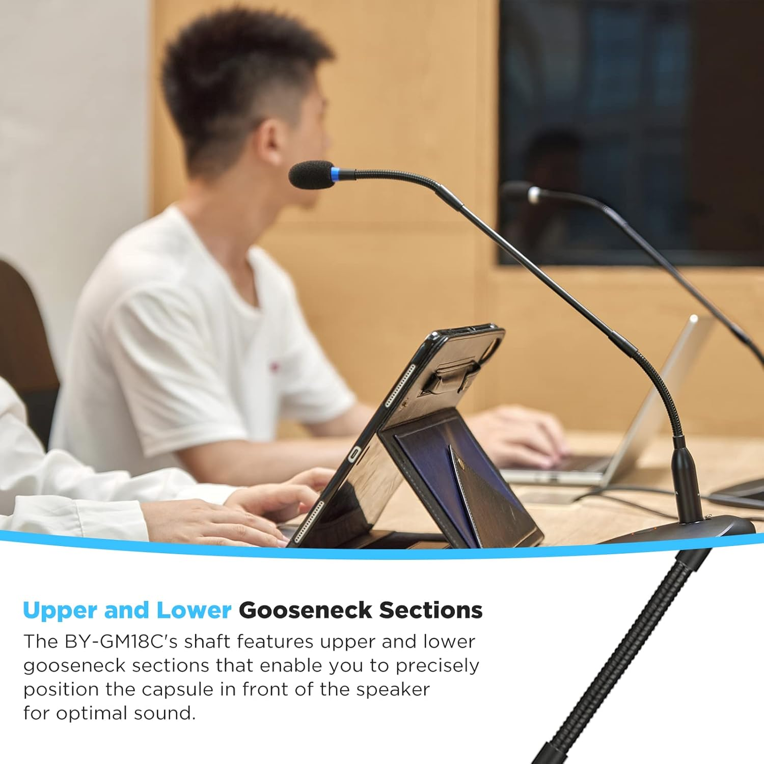 BOYA Desktop Condenser Podium Microphone, 18" Bi-Fold Gooseneck Microphone with Mute Button&Led Indicator, XLR Mic for Conference Meeting Video Live Streaming Lecture Speech Podcast image number 5