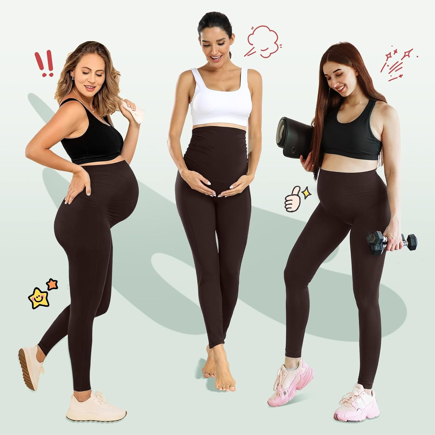 Women'S Maternity Leggings with Pockets High Waistband Pregnancy Leggings Opaque Elastic Maternity Leggings for Pregnant Women image number 2
