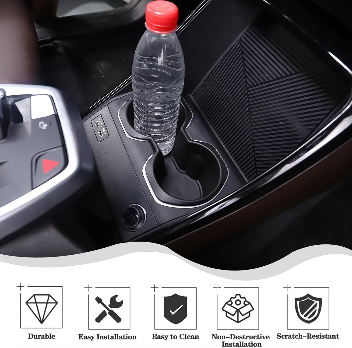 Centre Console Water Cup Holder Bottle Holder Storage Box for B@-MW X1 U11 2023 2024 2025, Shockproof Sturdy Cup Holder Insert, Practical Silicone Car Accessories image number 6