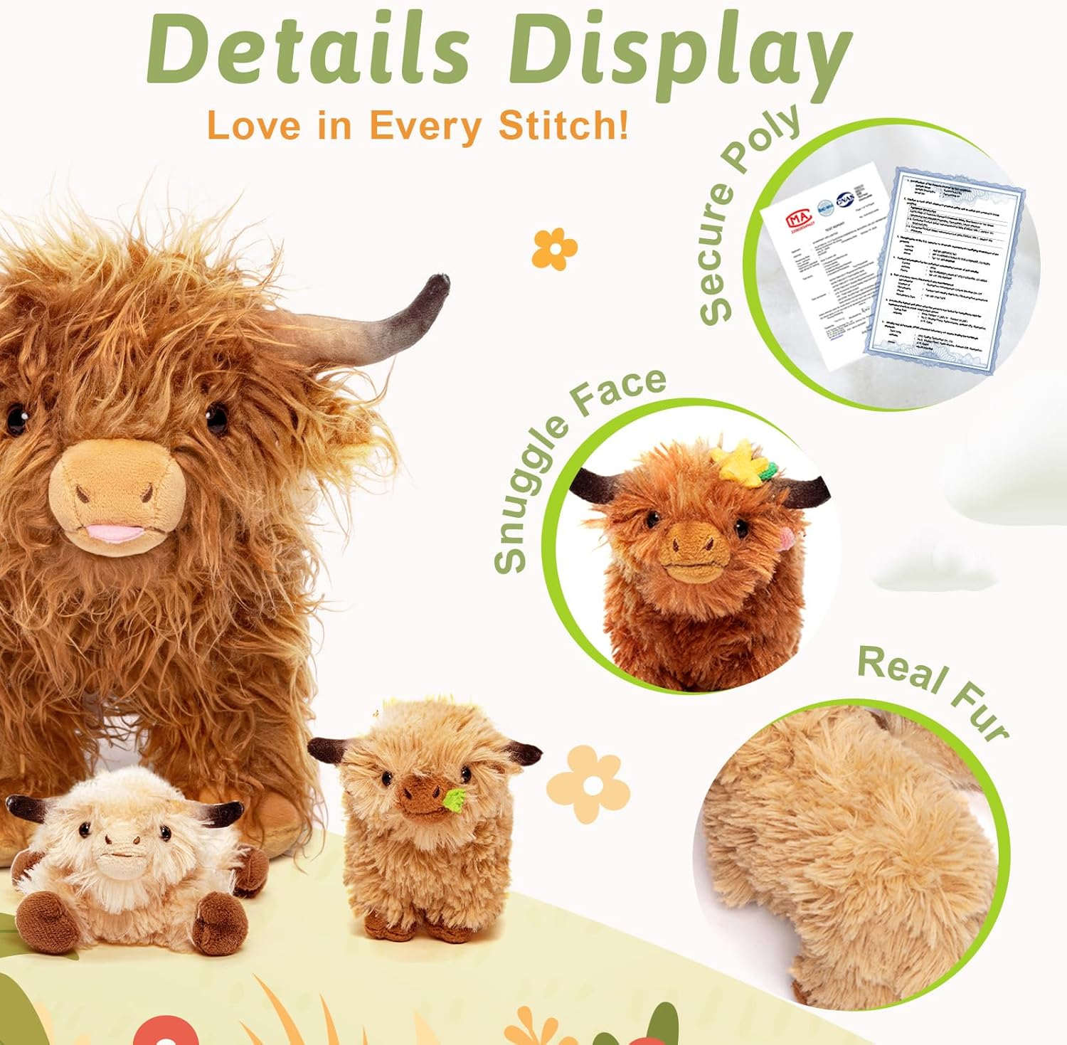 OUOZZZ Highland Cow Stuffed Animals -Plush Toys Set Mommy and 4 Little Cattle Babies Inside, Baby Toys Birthday Gift Present Toys for Girls Boys Kids Toddler Infant