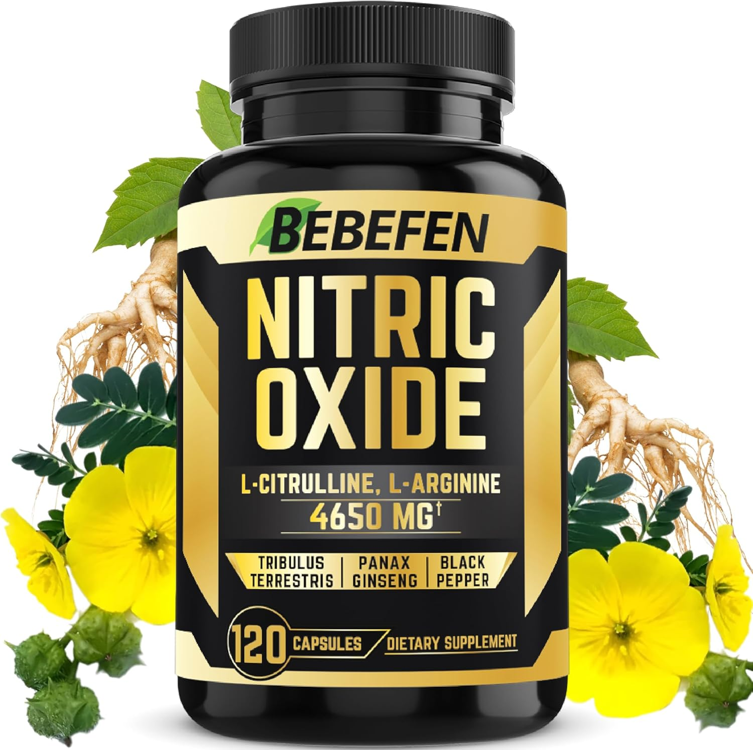Nitric Oxide Supplements 4650Mg - High Formula with L-Arginine, L-Citrulline, Tribulus, Ginseng - 120 Capsules