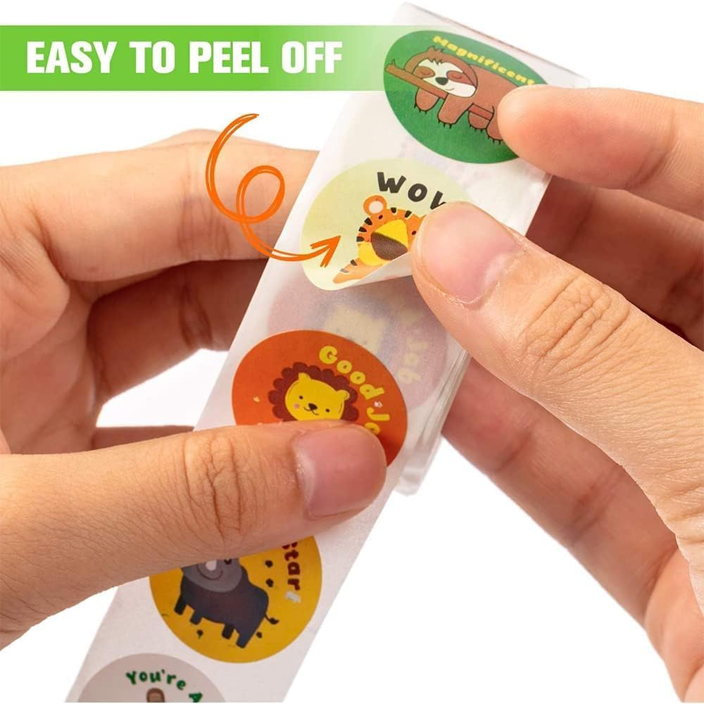 2000Pcs Motivational Reward Stickers for Kids, 4 Rolls 1 Inch round Cartoon Animals Praise Stickers,Motivational Teacher Supplies for Classroom image number 1
