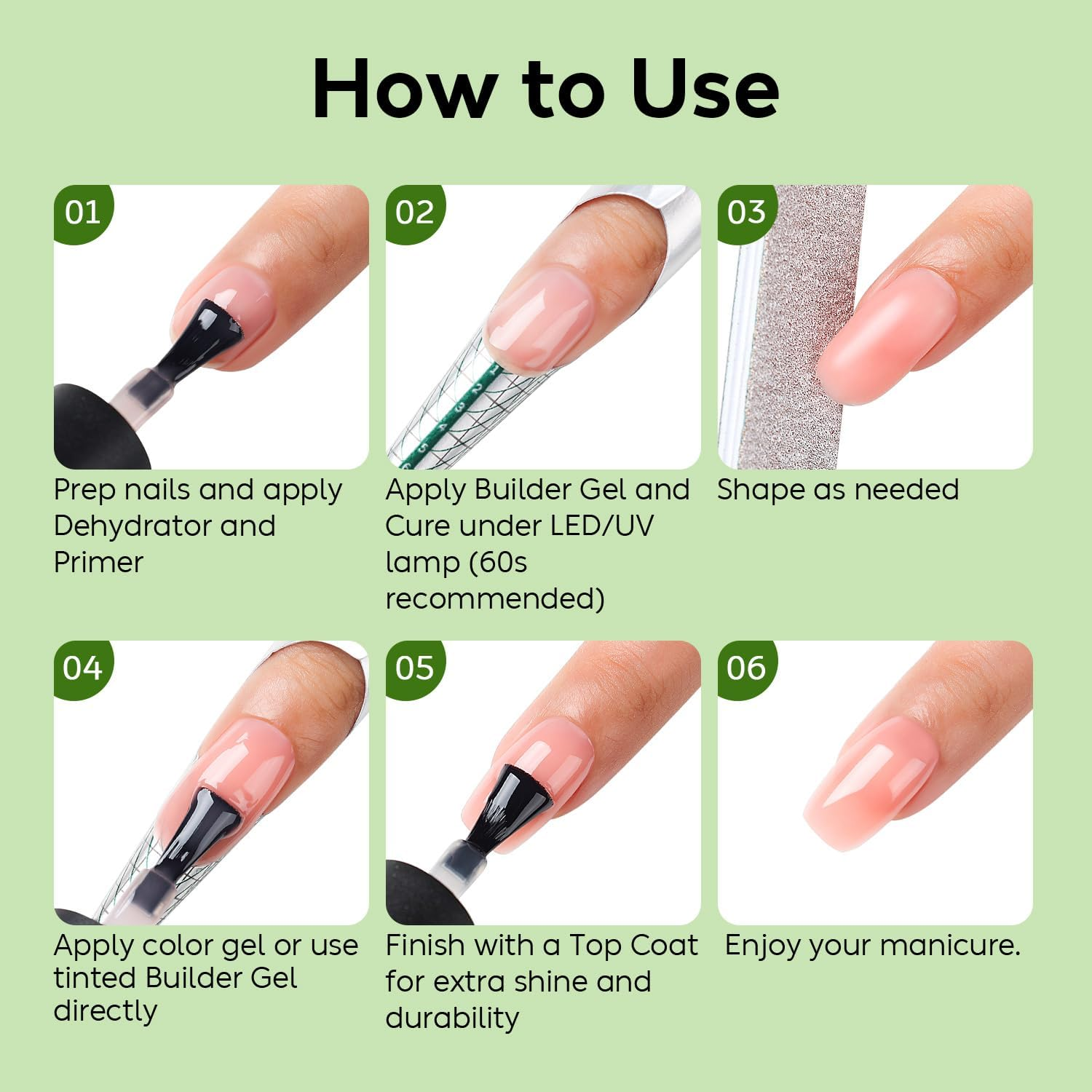 Luxbon 7 in 1 Builder Base Colour Gel Nail Polish Set, 6 Colours Nail Extension Enhancement Nude Gel Polish Pink Peach Nail Polish for Nails UV LED Soak off Nail Art Design Gifts for Women Kit 002