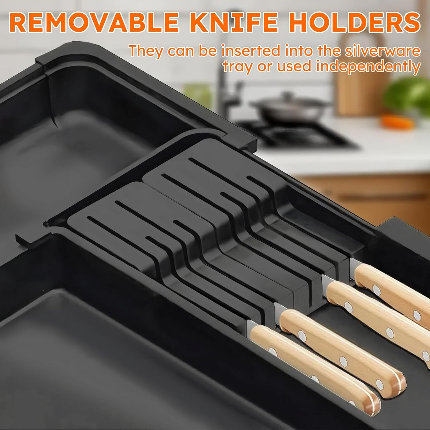 Larger Cutlery Drawer Organiser, Expandable Utensil Drawer Organiser with 9 Compartments, 3-Sided Cutlery Organiser, Adjustable Cutlery and Flatware Tray, Non-Slip, Large for Spoons, Forks and Knives