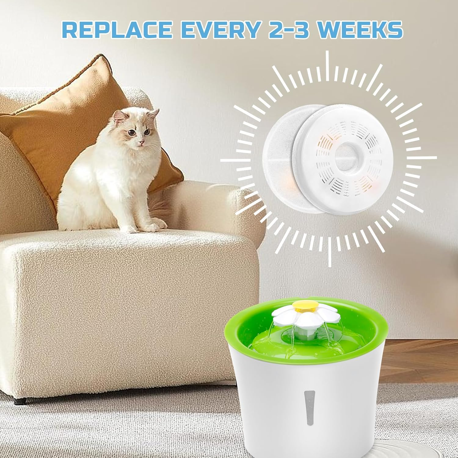 Vindox Cat Fountain Filter, 8 Pack, Compatible with 3L Fountain, Activated Carbon & Ion Exchange Resin, Removes Impurities & Odours, Keeps Pets Healthy image number 3