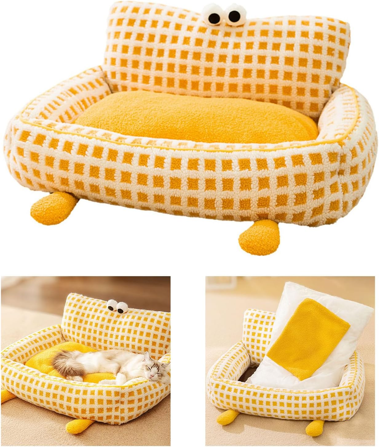 Cat Sofa Bed, Multifunctional Pet Bed, Skin-Friendly, Yellow, for Bedroom & Indoor (S) image number 2